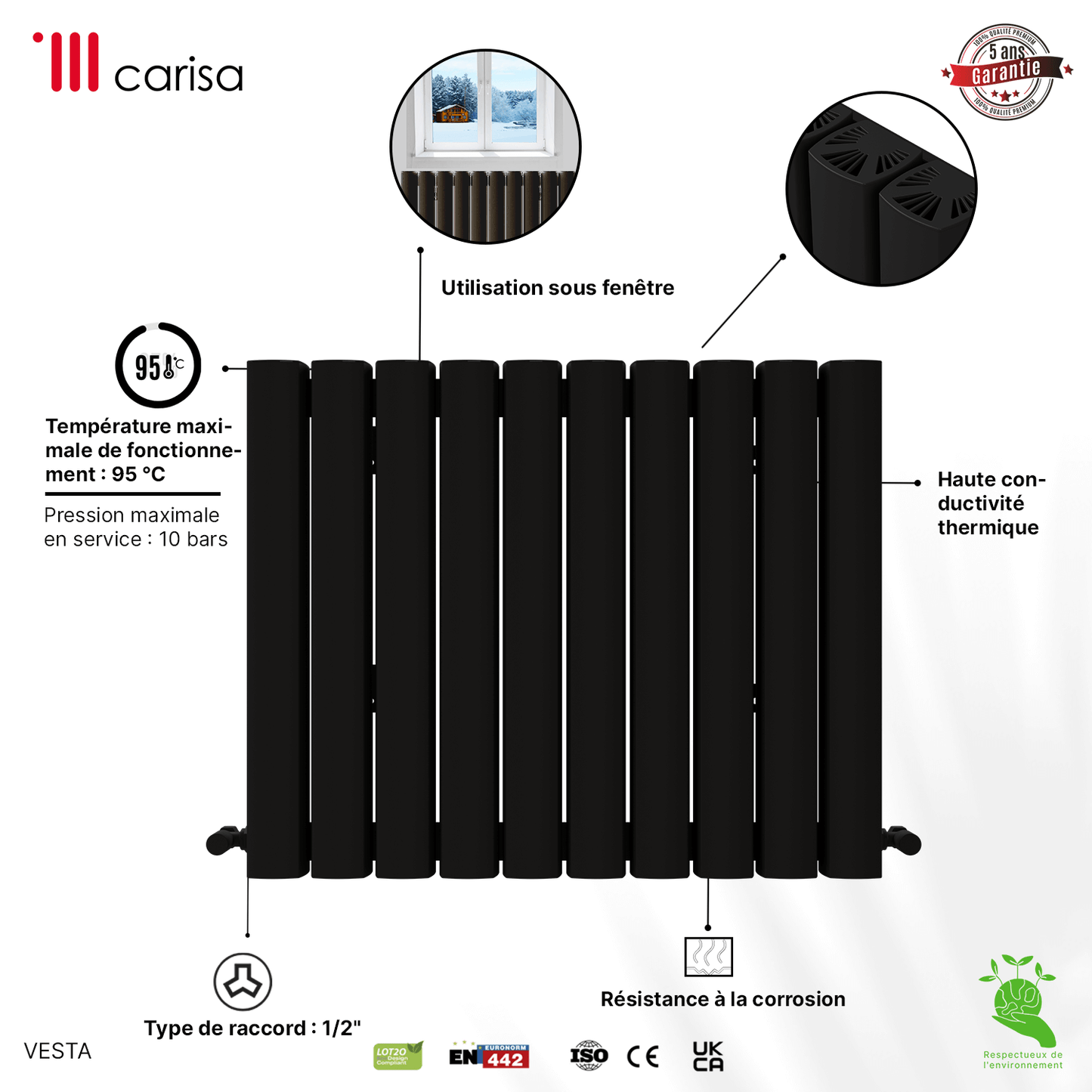 Carisa Vesta Termoarredo Orizzontale in Alluminio Design Moderno Grigio Scuro