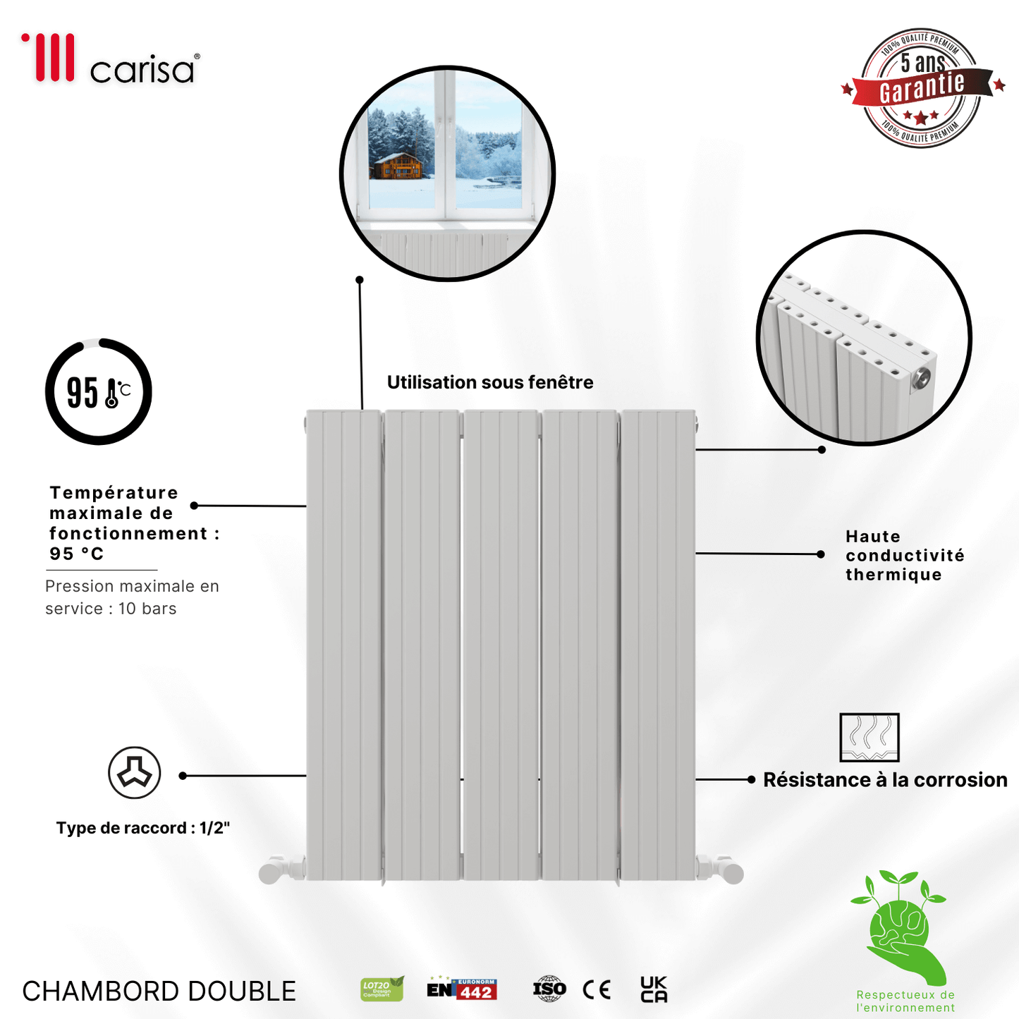 Radiatore Orizzontale in Alluminio Carisa Chambord Design Moderno Bianco
