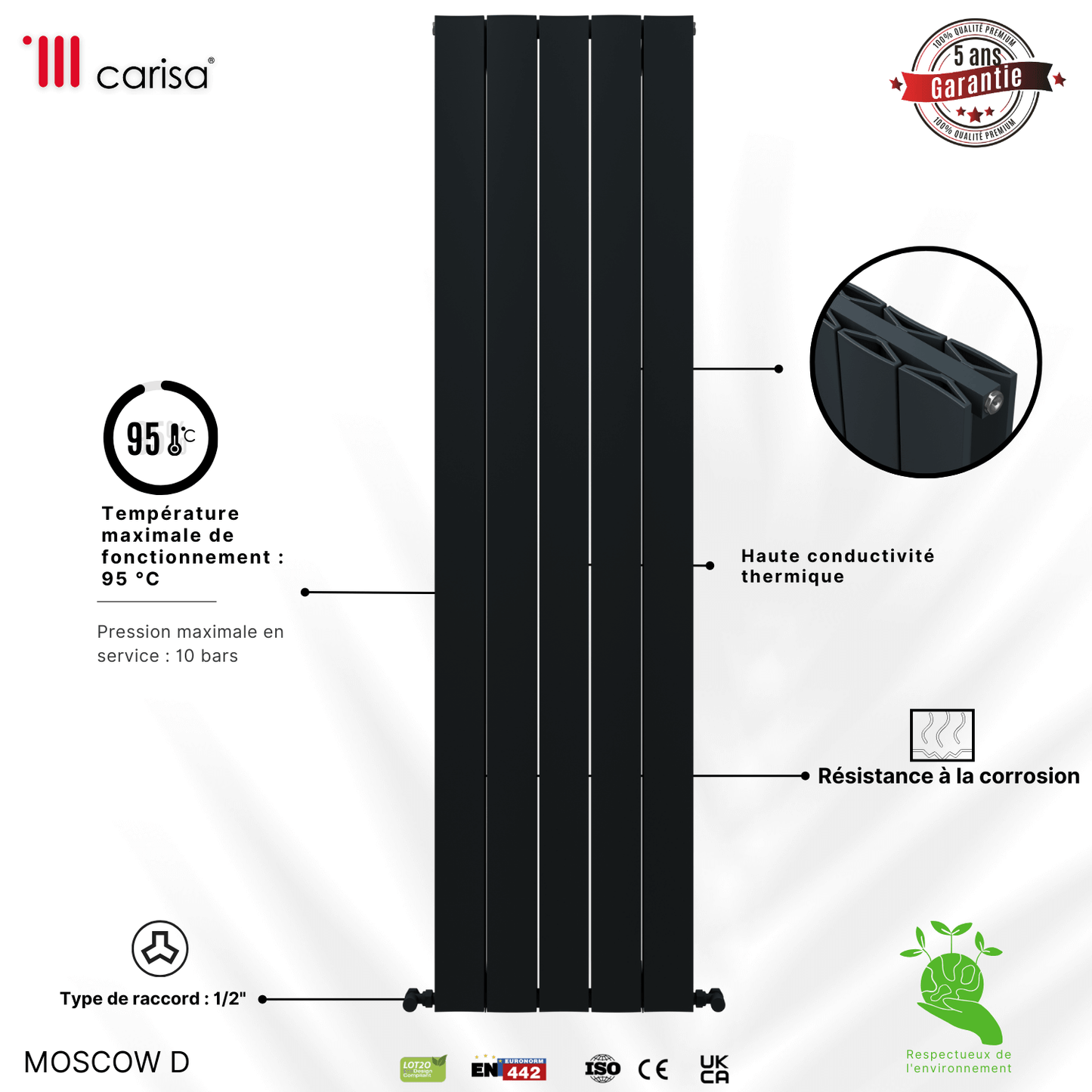 Carisa Mosca D Termoarredo Verticale in Alluminio Design Moderno Antracite