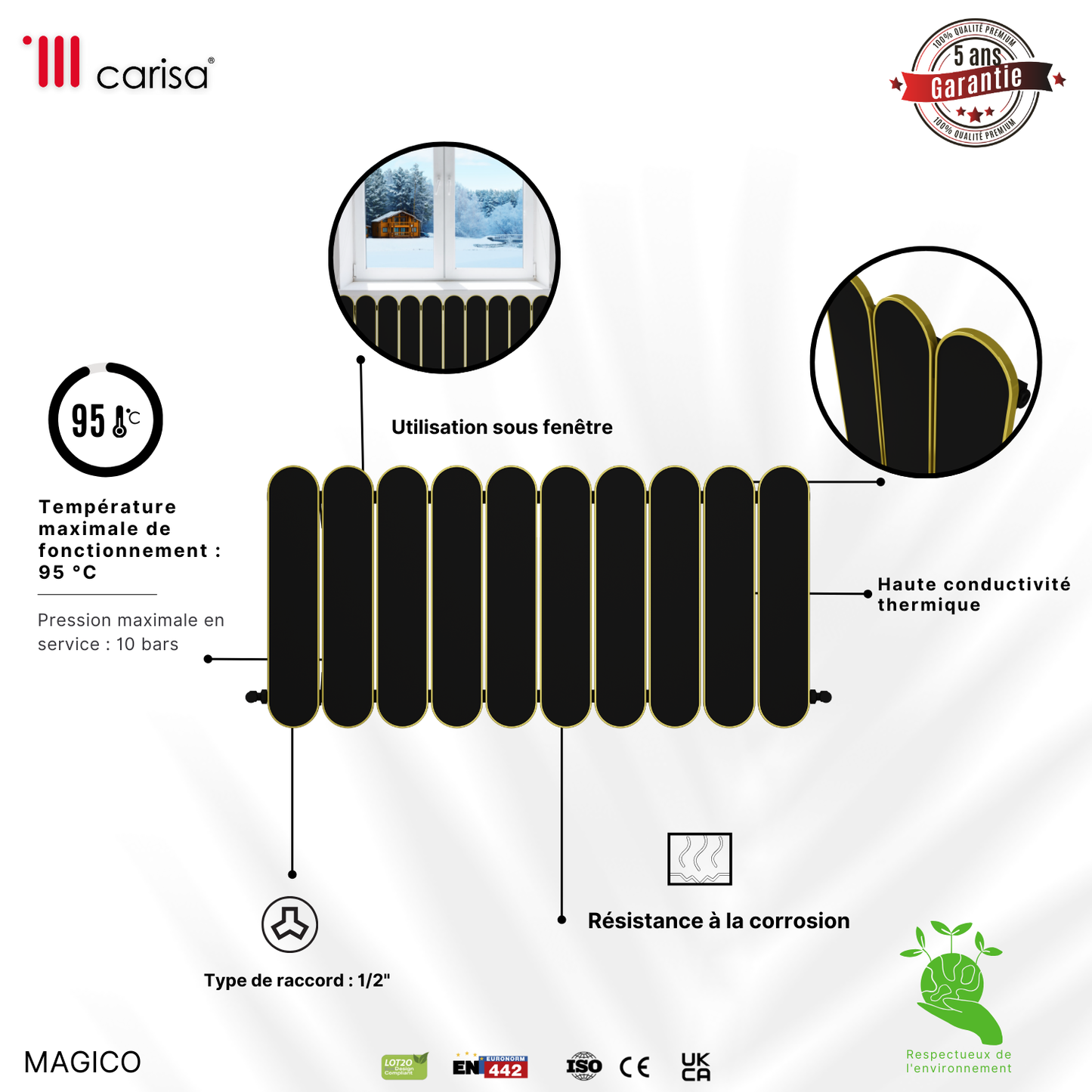 Carisa Magico Termoarredo Orizzontale in Alluminio Design Moderno Nero