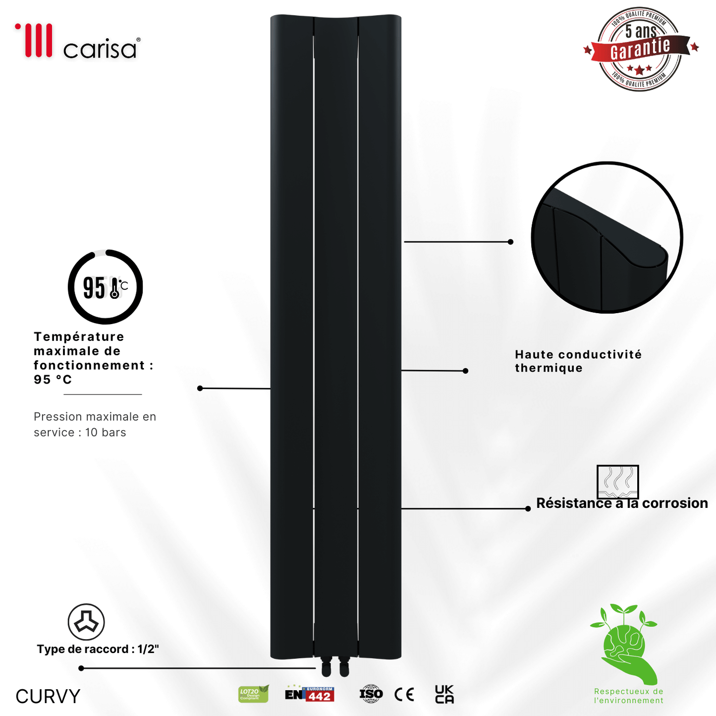Carisa Curvy Termoarredo Verticale in Alluminio Design Moderno Antracite