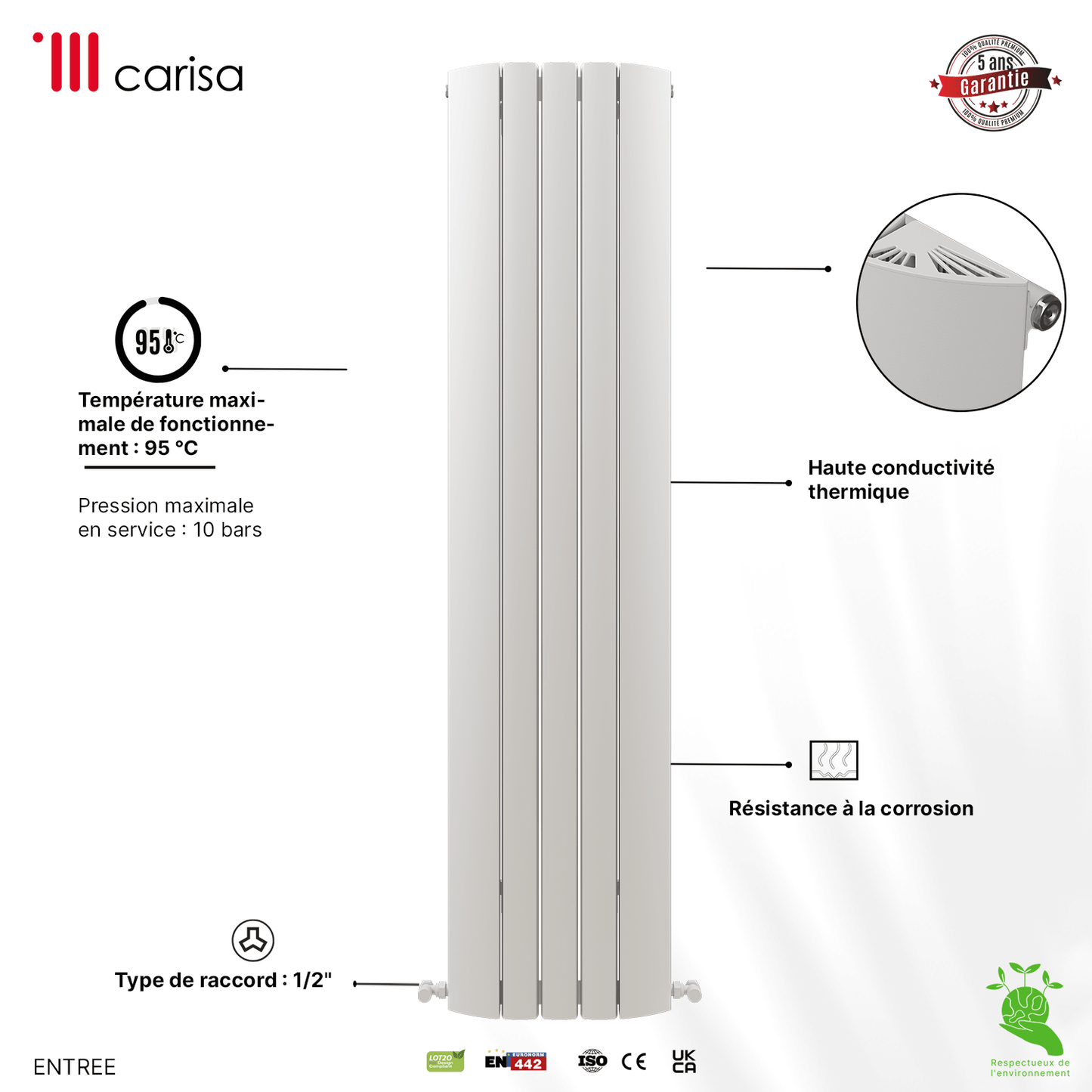 Carisa Gaia Termoarredo Verticale in Alluminio Design Moderno Bianco
