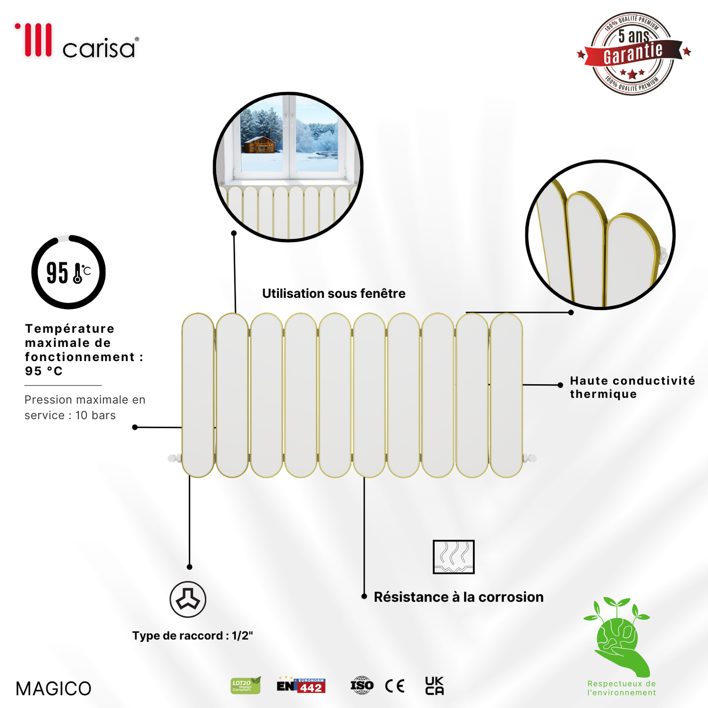 Carisa Magico Termoarredo Orizzontale in Alluminio Design Moderno Bianco