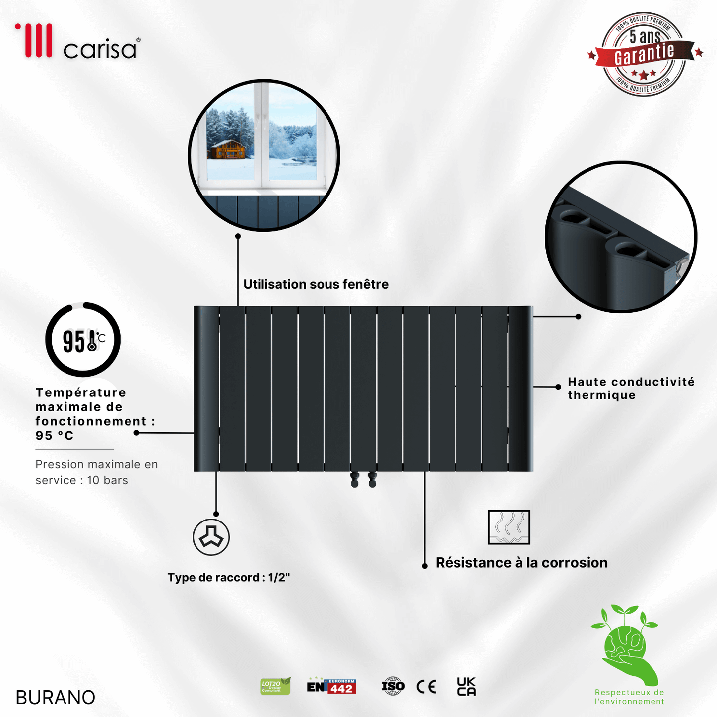 Termoarredo Orizzontale Carisa Burano in Alluminio Design Moderno Antracite