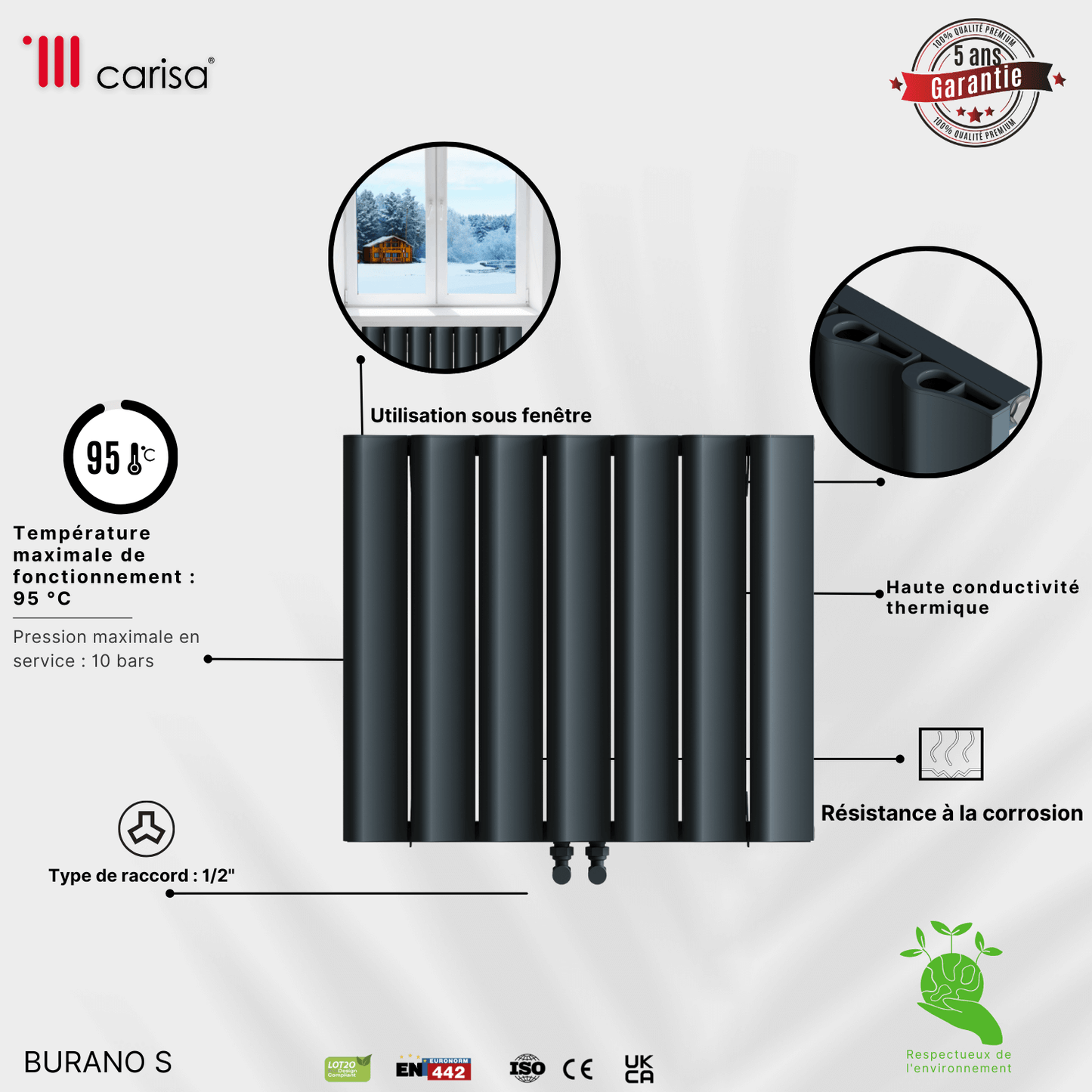 Termoarredo Orizzontale Carisa Burano S in Alluminio Design Moderno Antracite