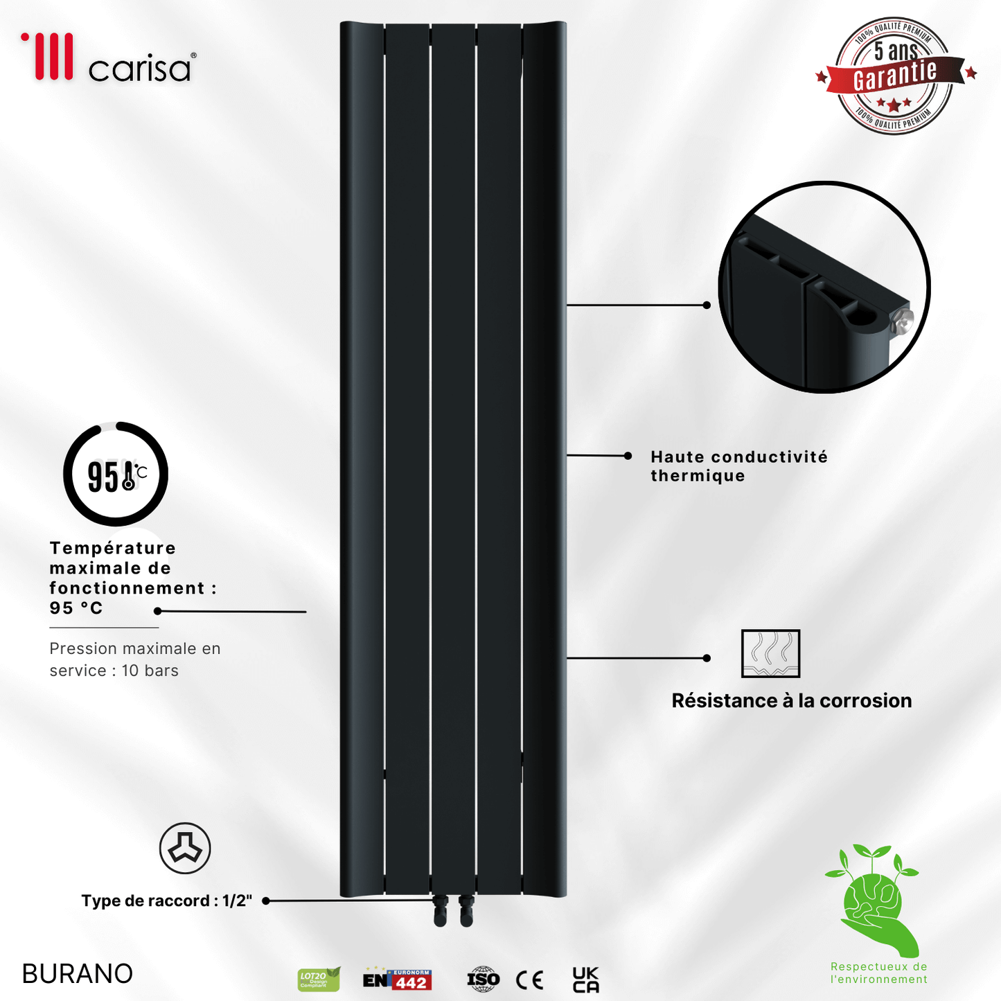 Radiatore verticale in alluminio Carisa Burano Design Moderno Antracite