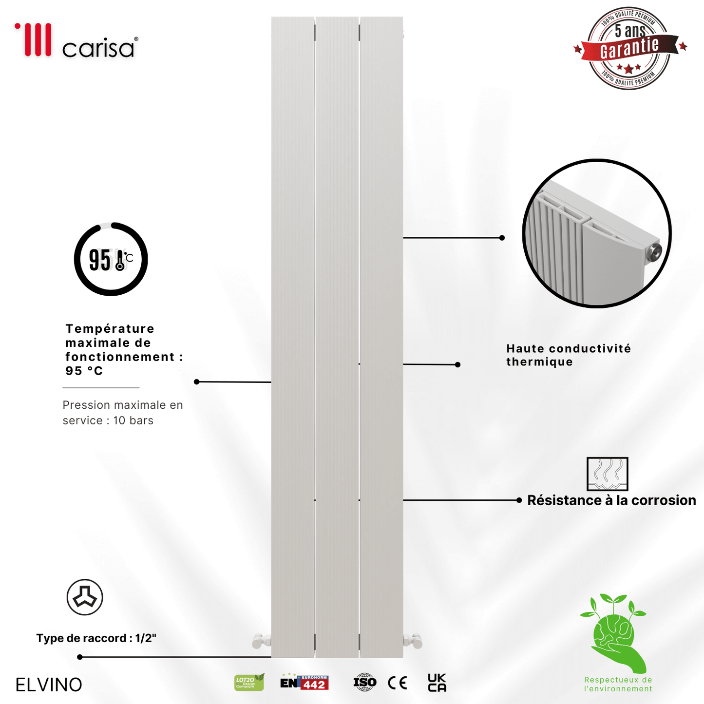 Carisa Elvino Termoarredo Verticale in Alluminio Design Moderno Bianco