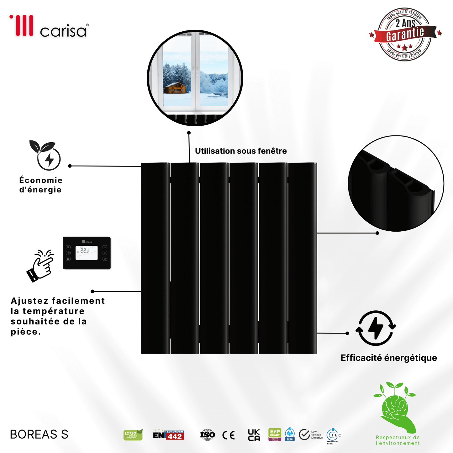 Termoarredo Elettrico Orizzontale Carisa Boreas S Design Moderno Nero