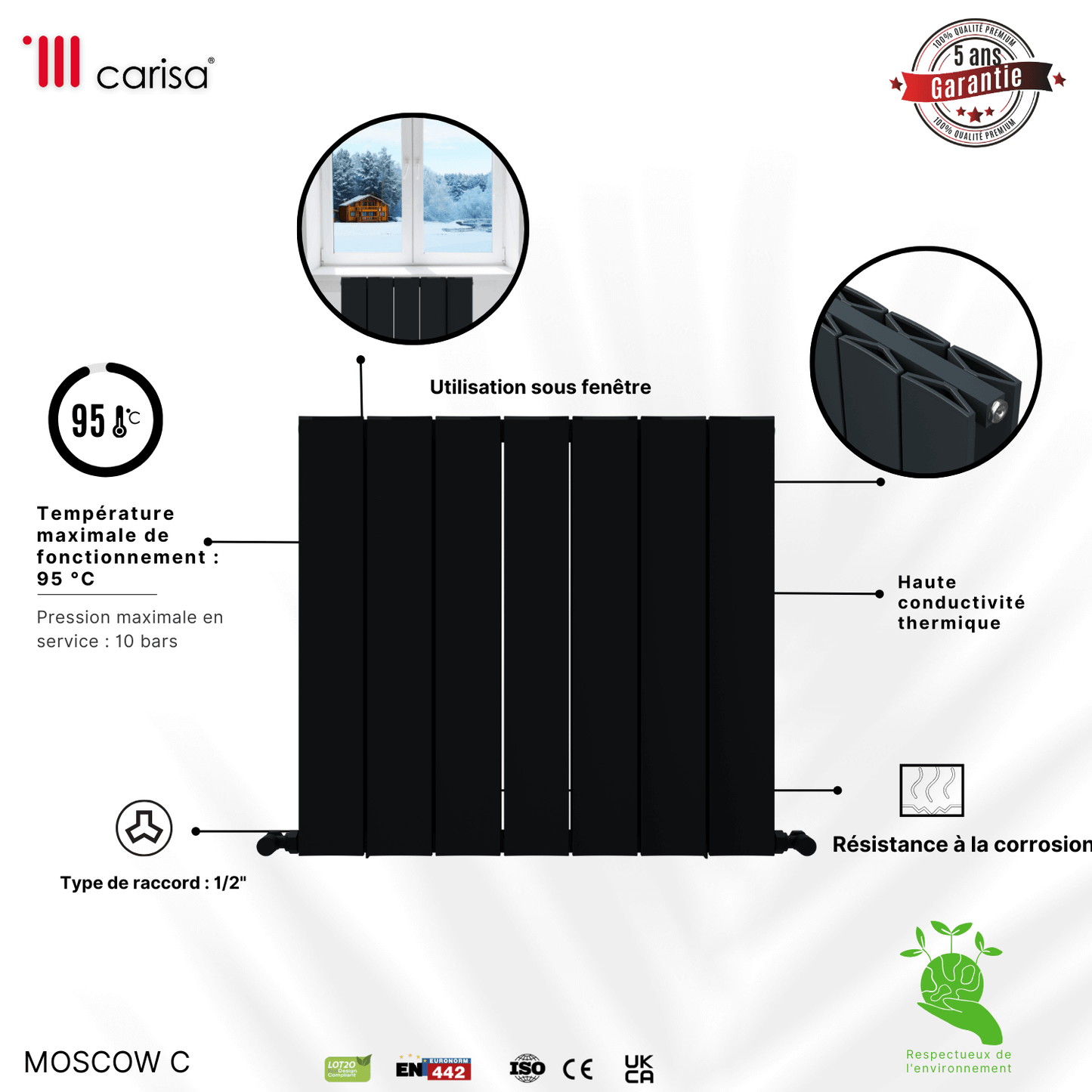 Carisa Mosca C Termoarredo Orizzontale in Alluminio Design Moderno Antracite