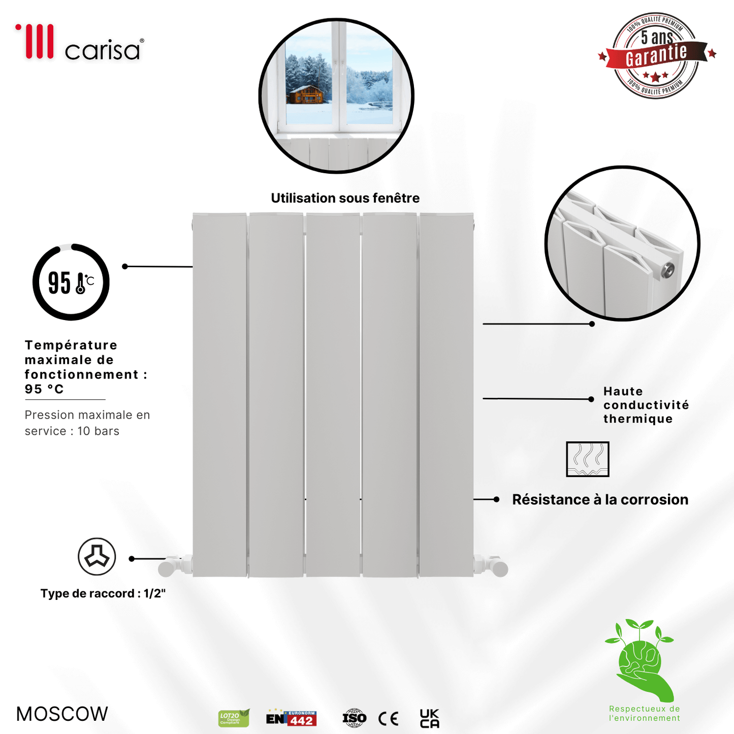 Termoarredo Orizzontale Carisa Mosca in Alluminio Design Moderno Bianco