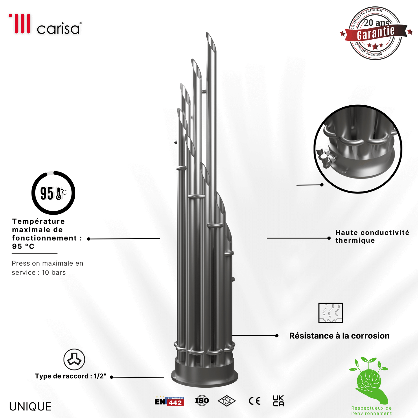 Carisa Unique Termoarredo Verticale in Acciaio Inox Design Moderno Satinato Lucido