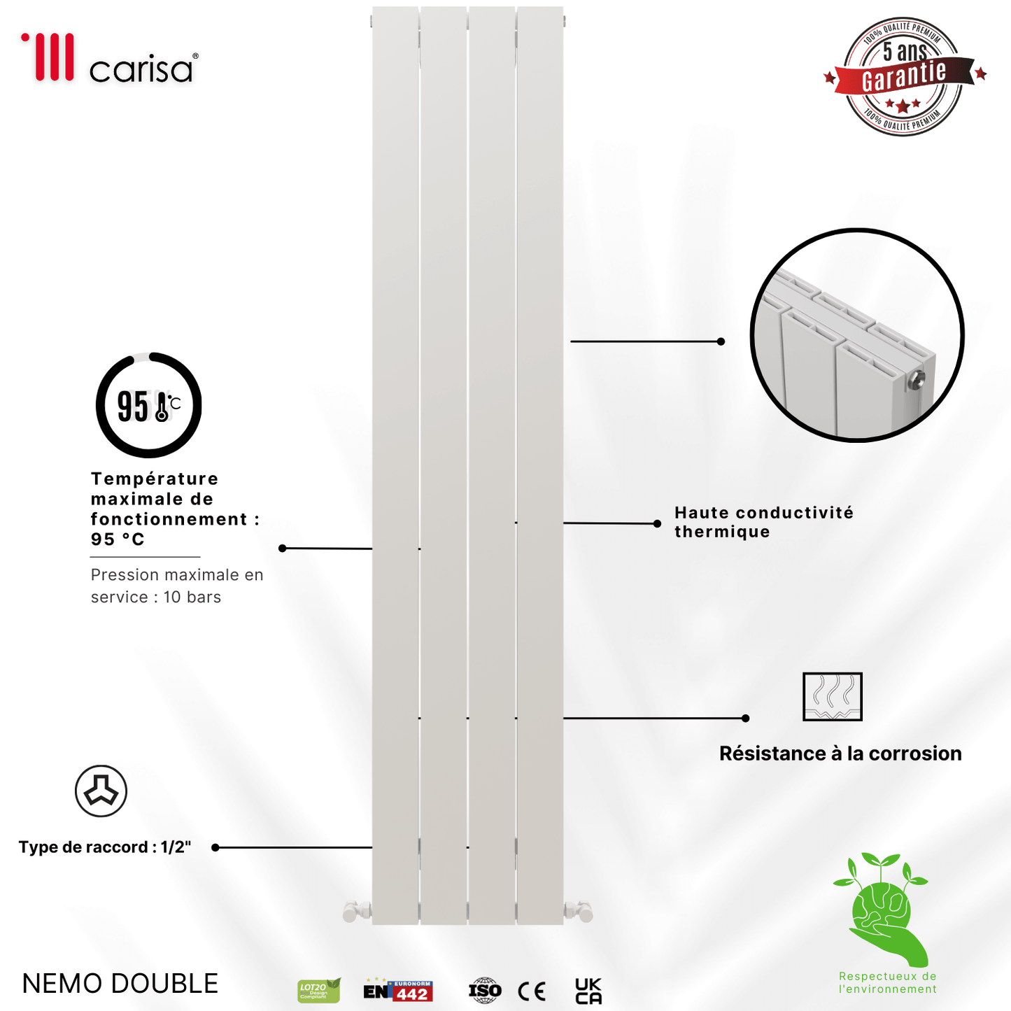 Carisa Nemo Termoarredo Verticale in Alluminio Design Moderno Bianco