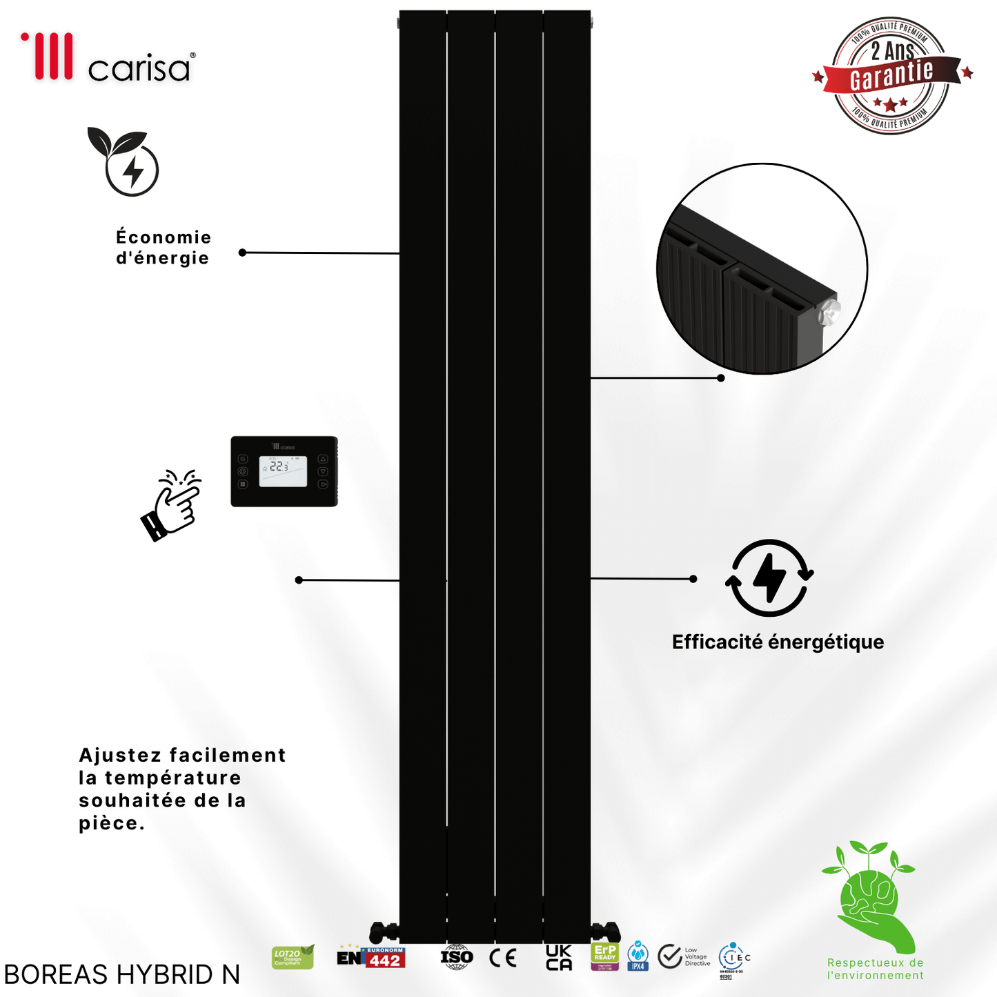 Carisa Boreas Hybrid N Termoarredo Elettrico Verticale Design Moderno Nero