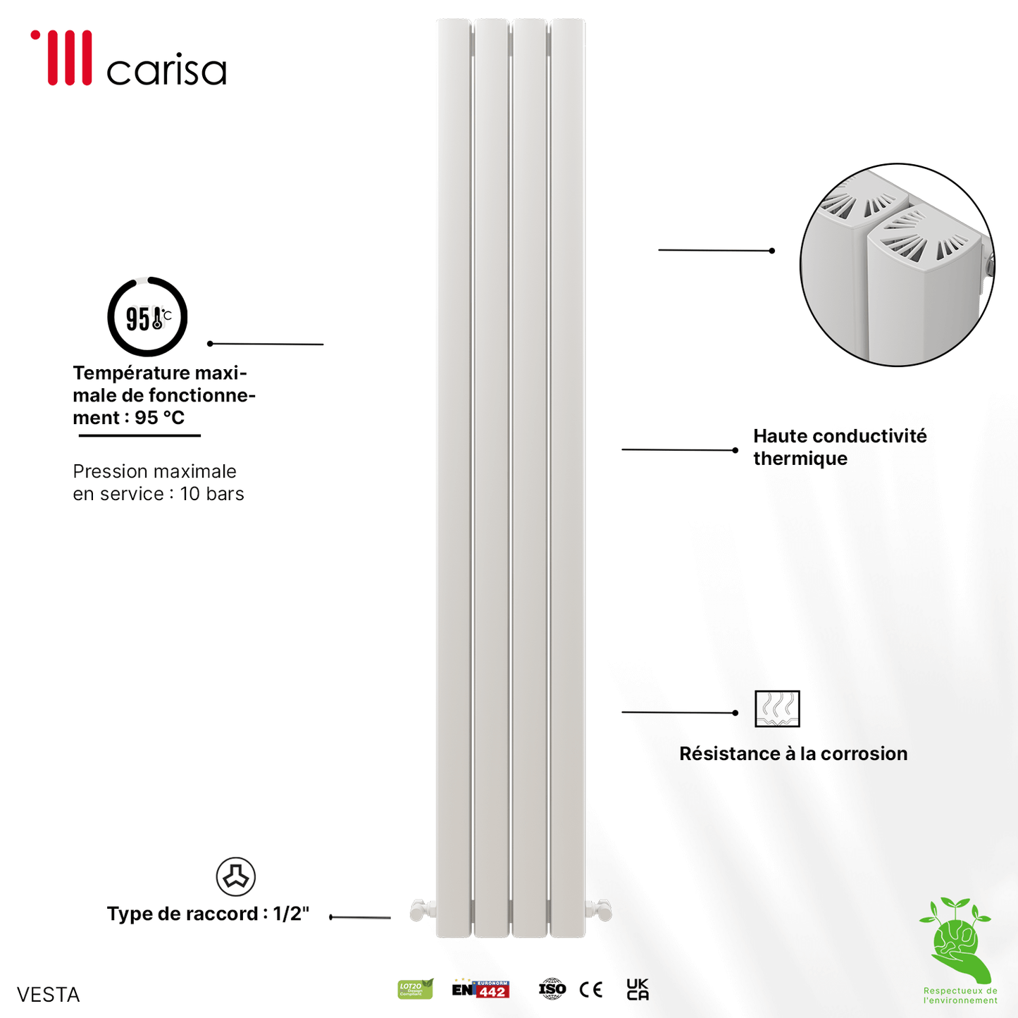 Carisa Vesta Termoarredo Verticale in Alluminio Design Moderno Bianco