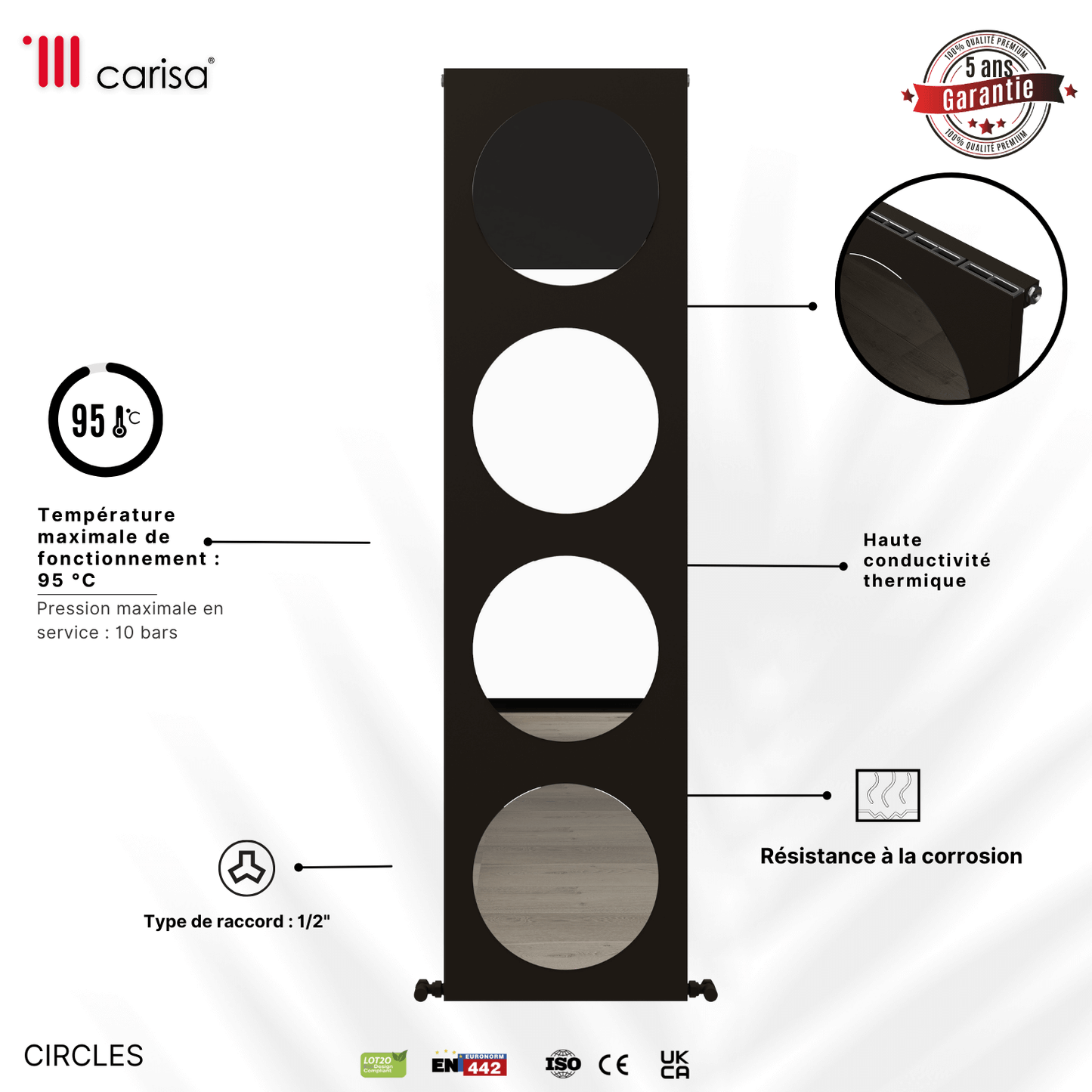 Carisa Circles Termoarredo Verticale in Alluminio Design Moderno Ciottolo