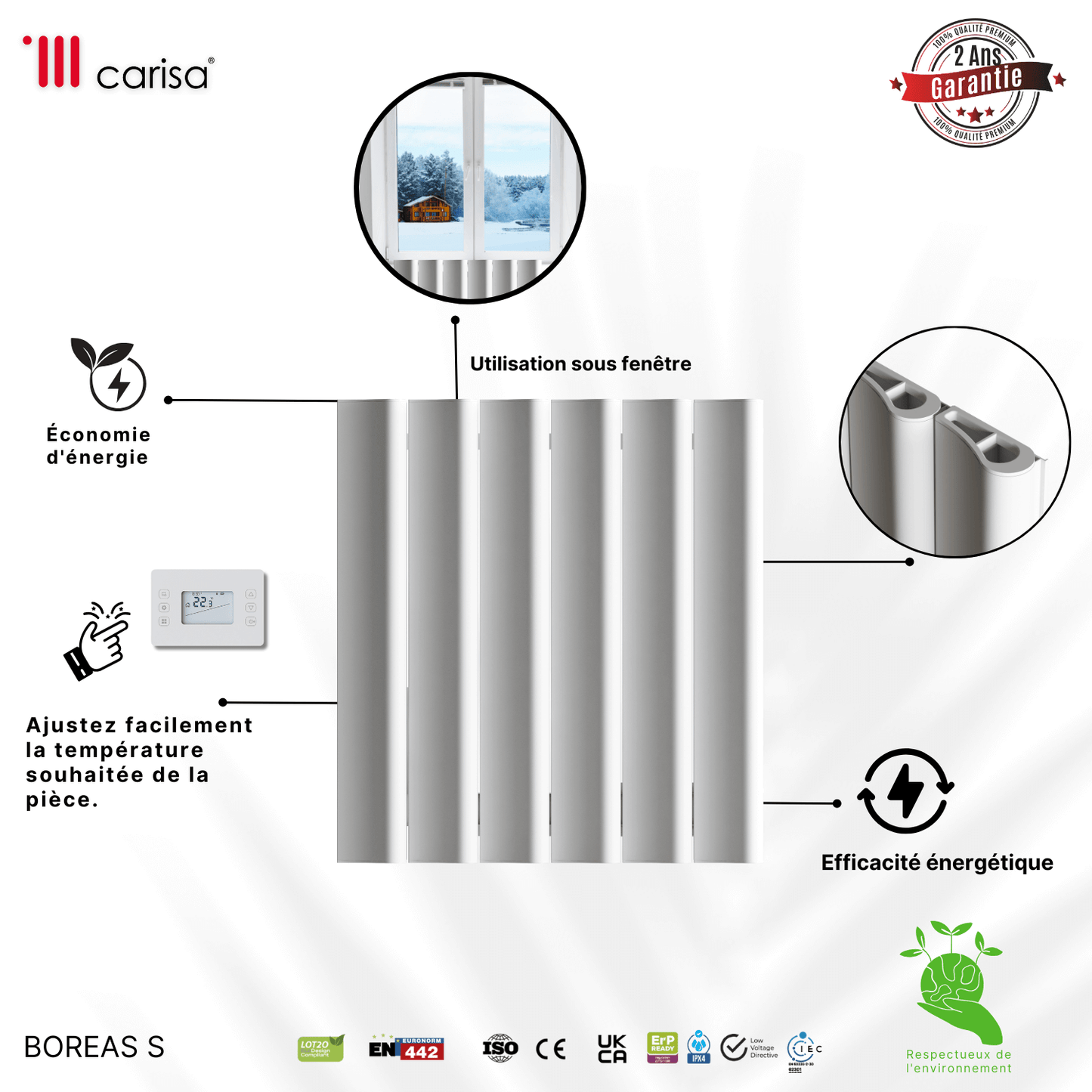 Termoarredo Elettrico Orizzontale Carisa Boreas S Design Moderno Bianco