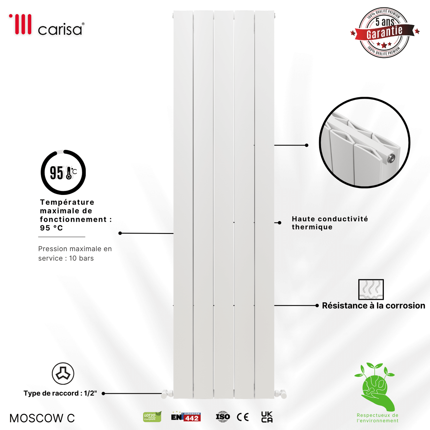 Carisa Mosca C Termoarredo Verticale in Alluminio Design Moderno Bianco