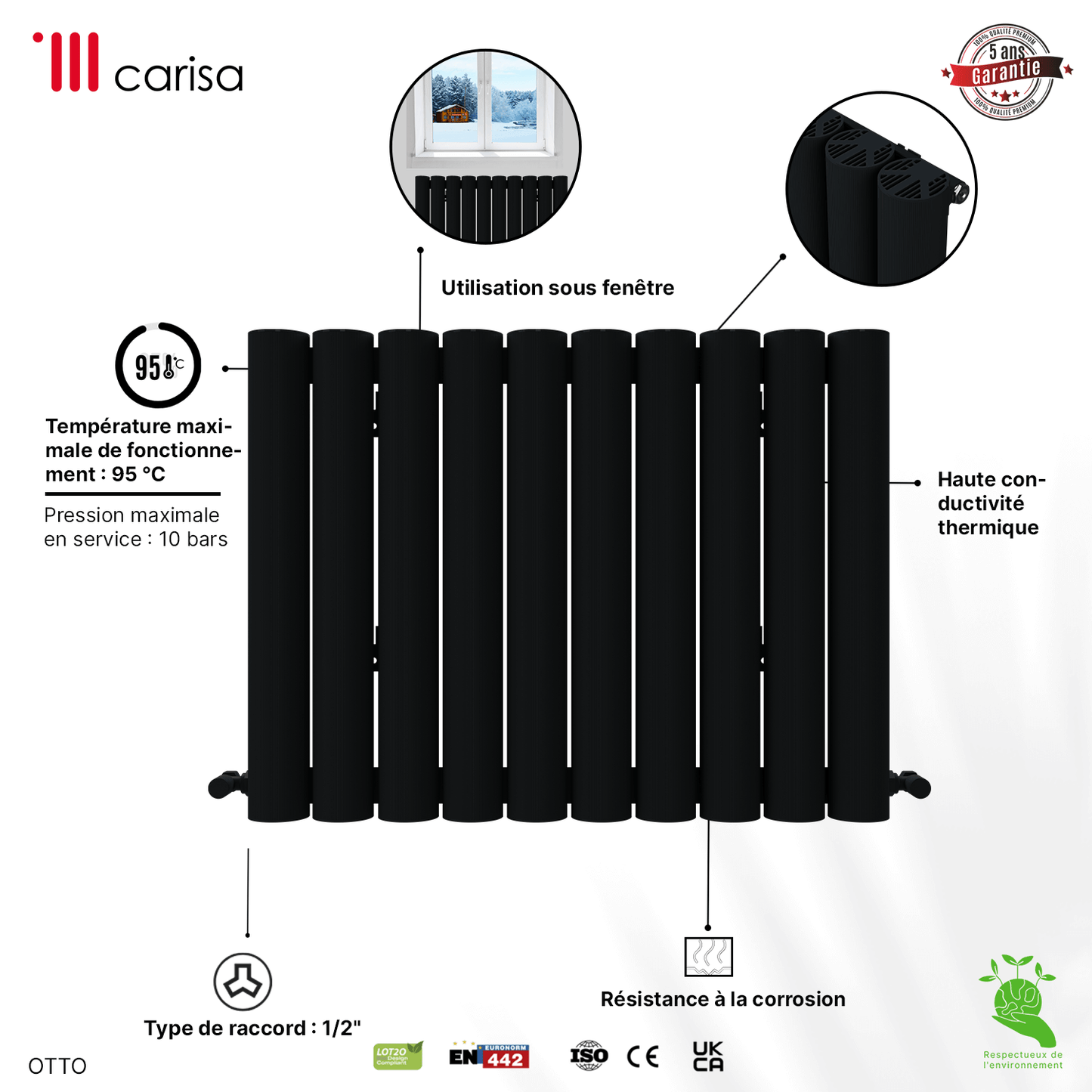 Carisa Otto Termoarredo Orizzontale in Alluminio Design Moderno Antracite