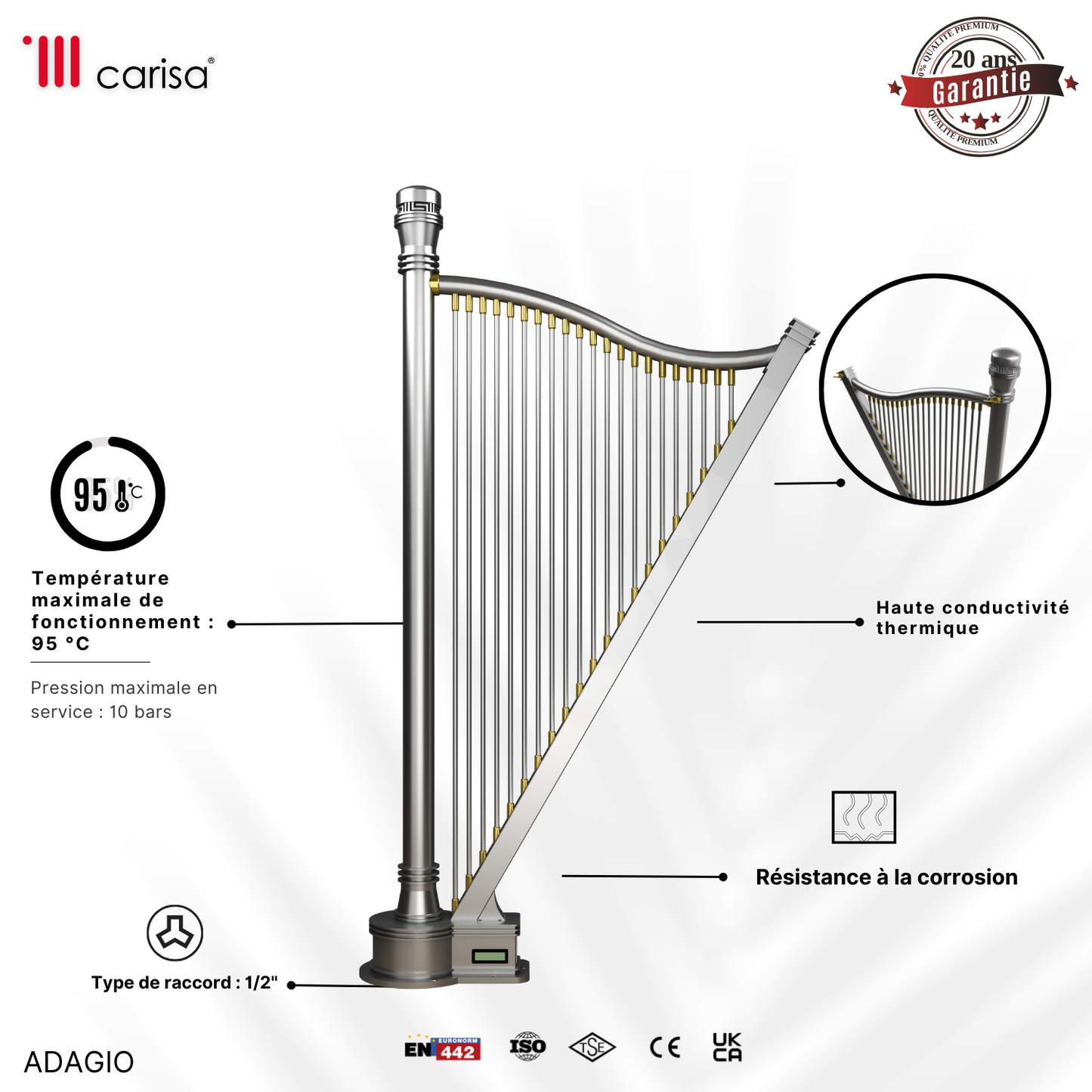 Carisa Adagio Termoarredo Verticale in Acciaio Inox Design Moderno Satinato Lucido
