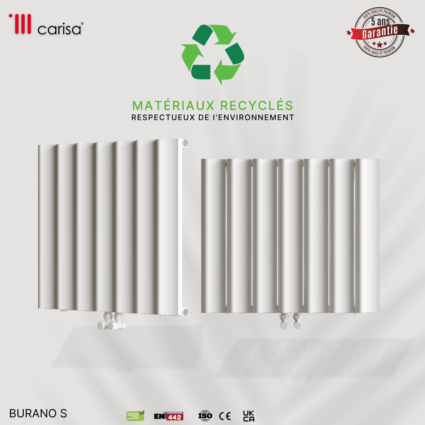 Termoarredo Orizzontale Carisa Burano S in Alluminio Design Moderno Bianco