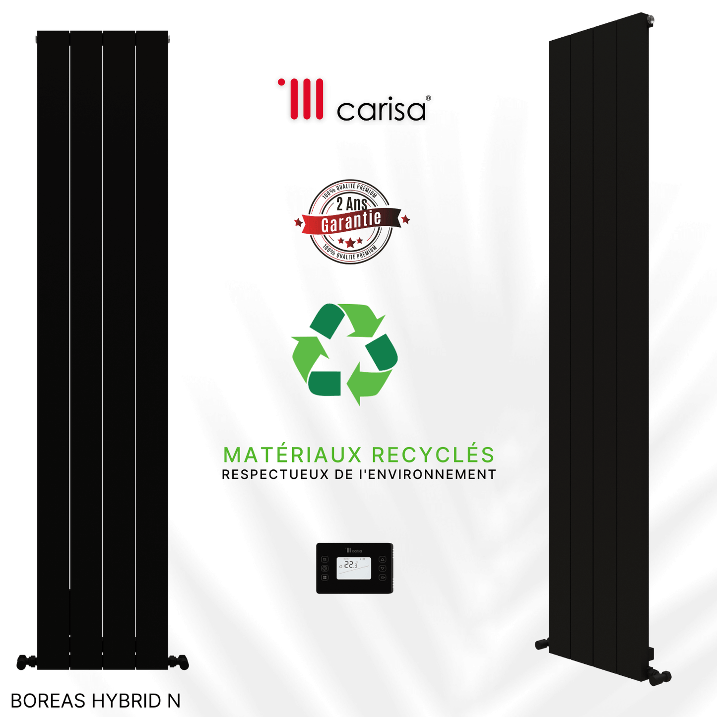 Carisa Boreas Hybrid N Termoarredo Elettrico Verticale Design Moderno Nero