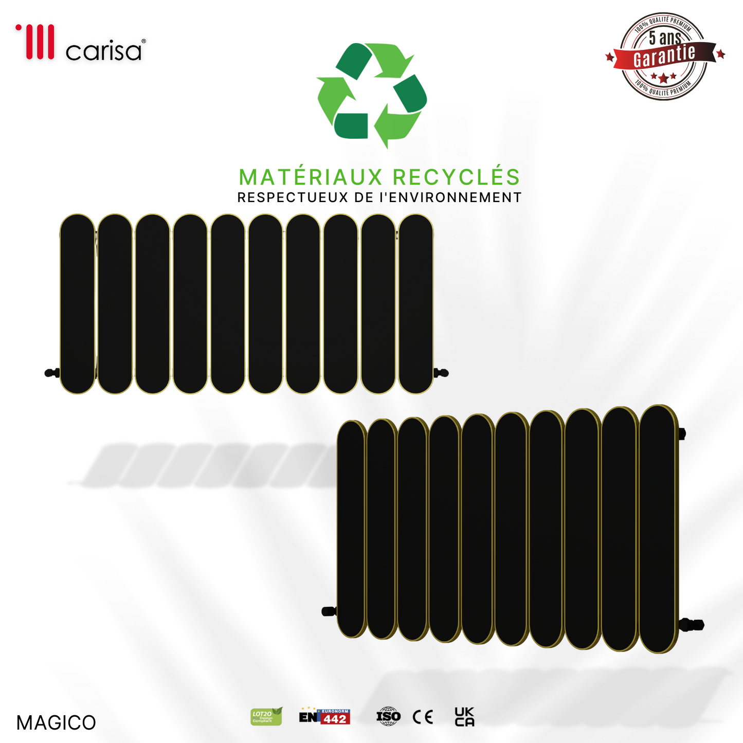 Carisa Magico Termoarredo Orizzontale in Alluminio Design Moderno Nero