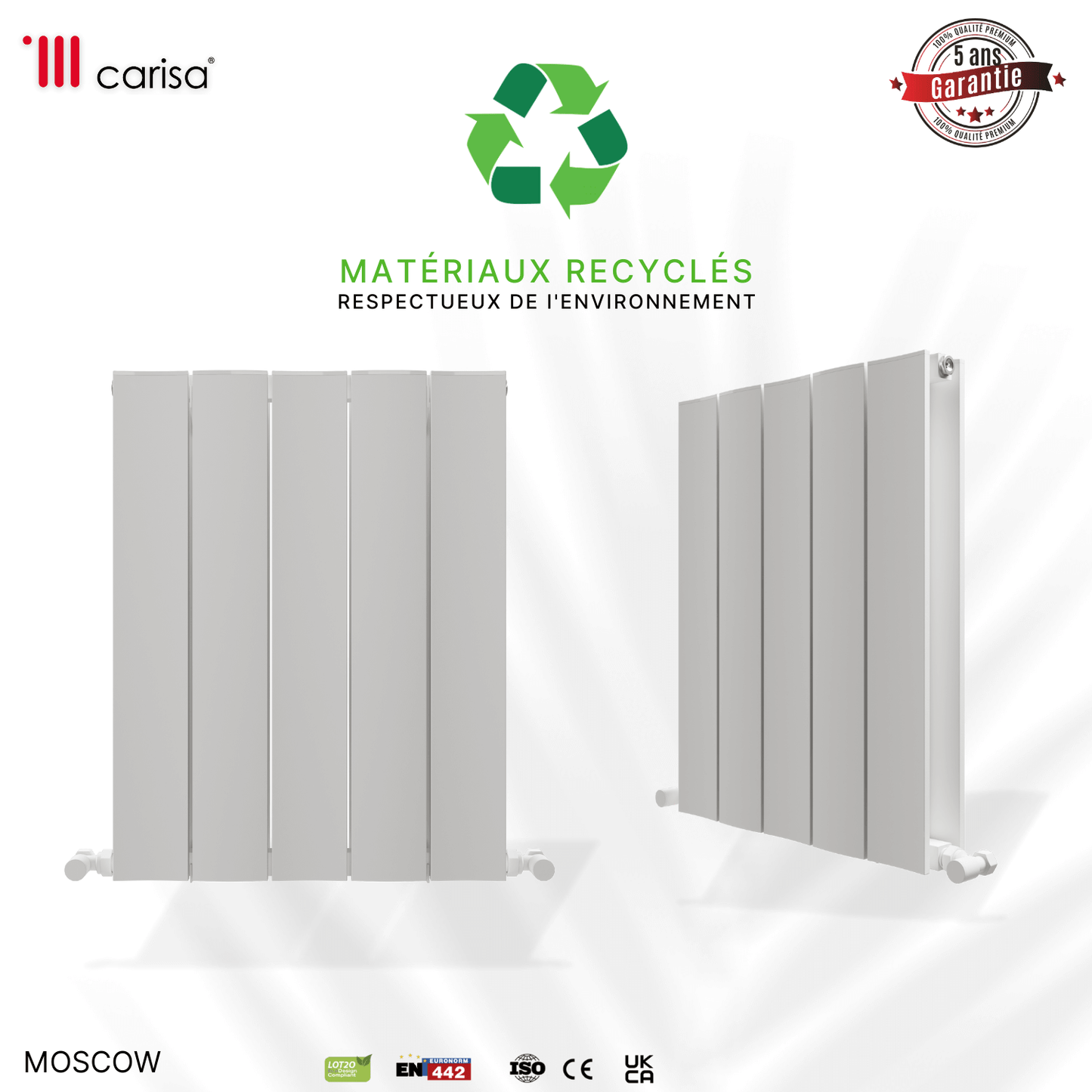Termoarredo Orizzontale Carisa Mosca in Alluminio Design Moderno Bianco