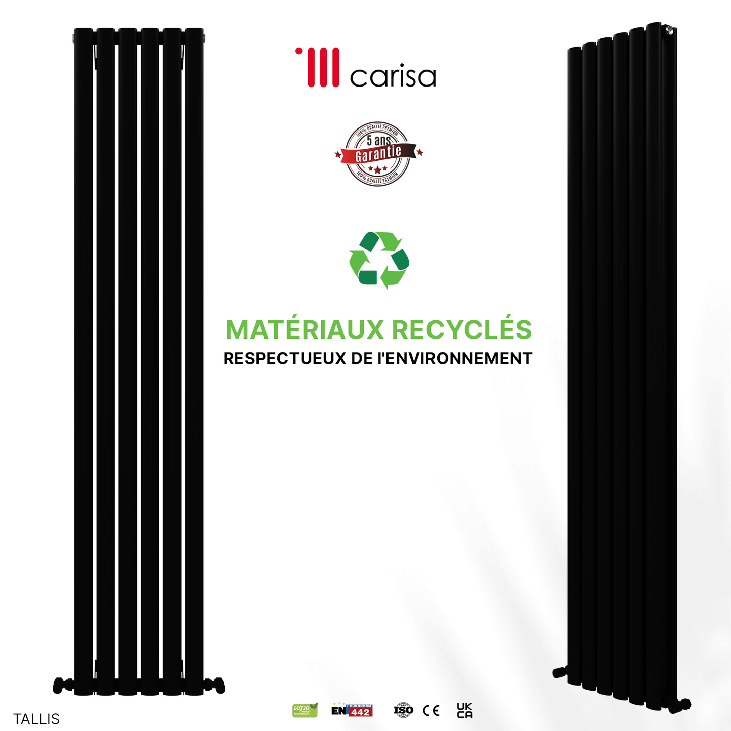 Carisa Tallis Termoarredo Verticale in Alluminio Design Moderno Nero