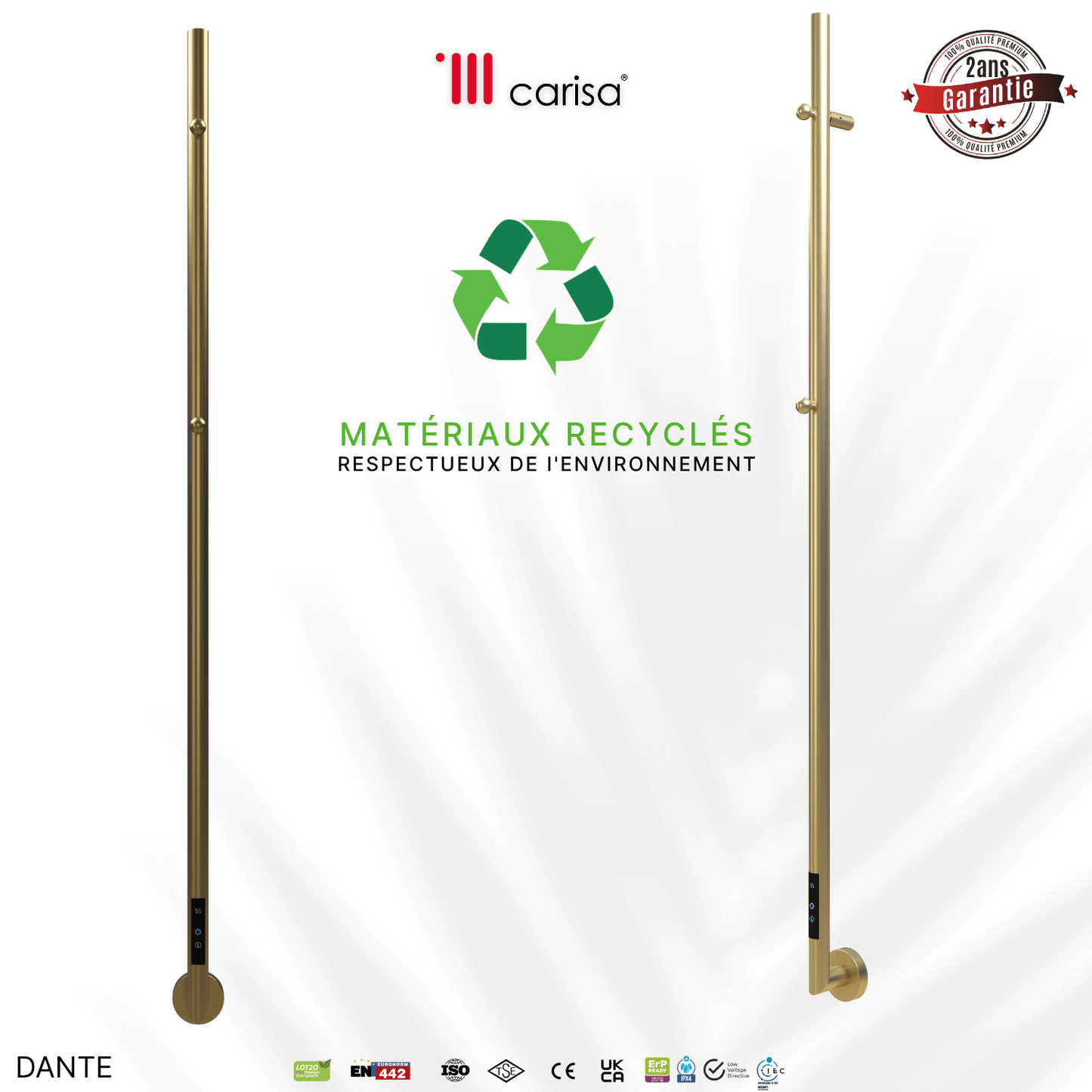 Carisa Dante Sèche-Serviette Électrique Design Moderne Laiton Anodisé Brossé