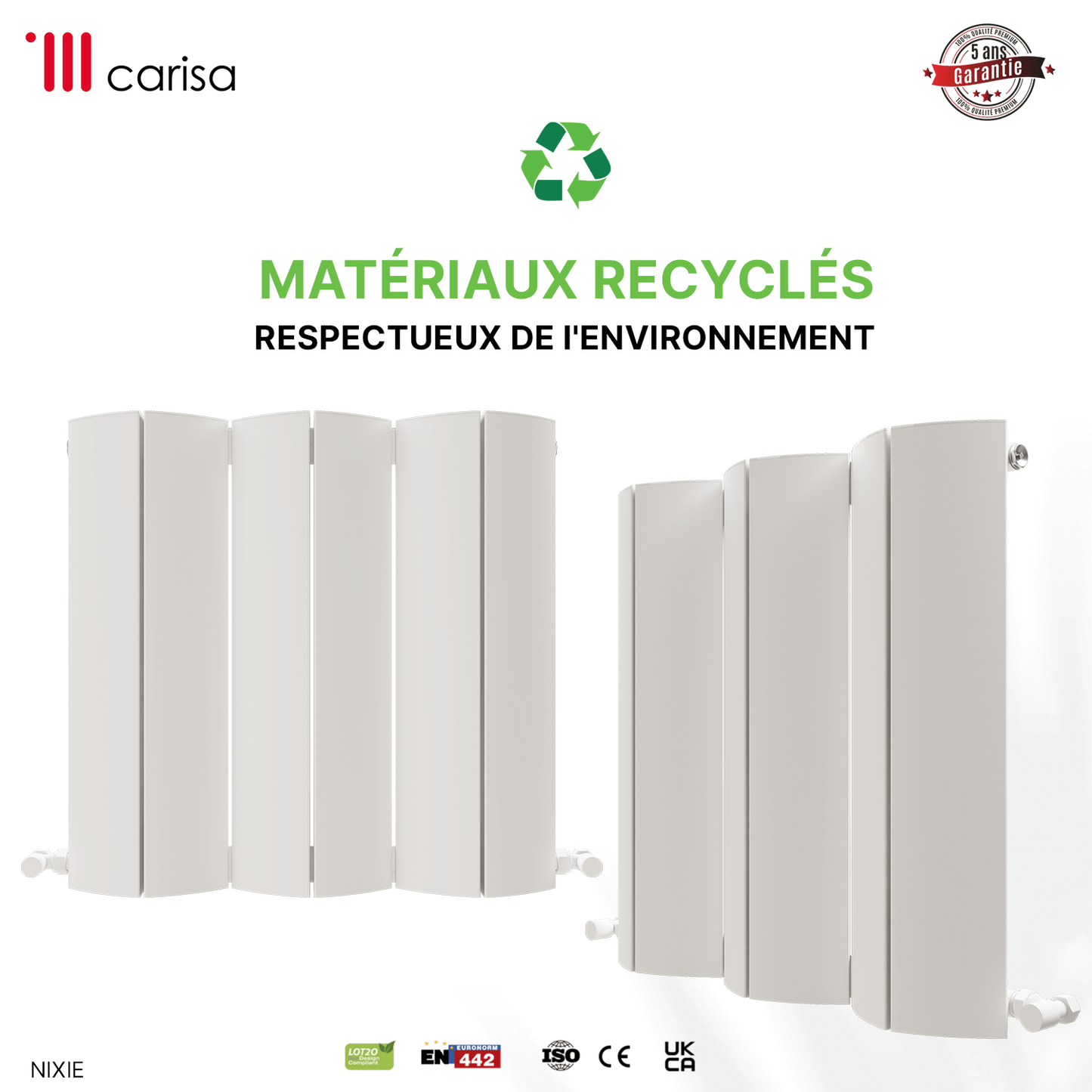 Carisa Nixie Termoarredo Orizzontale in Alluminio Design Moderno Bianco
