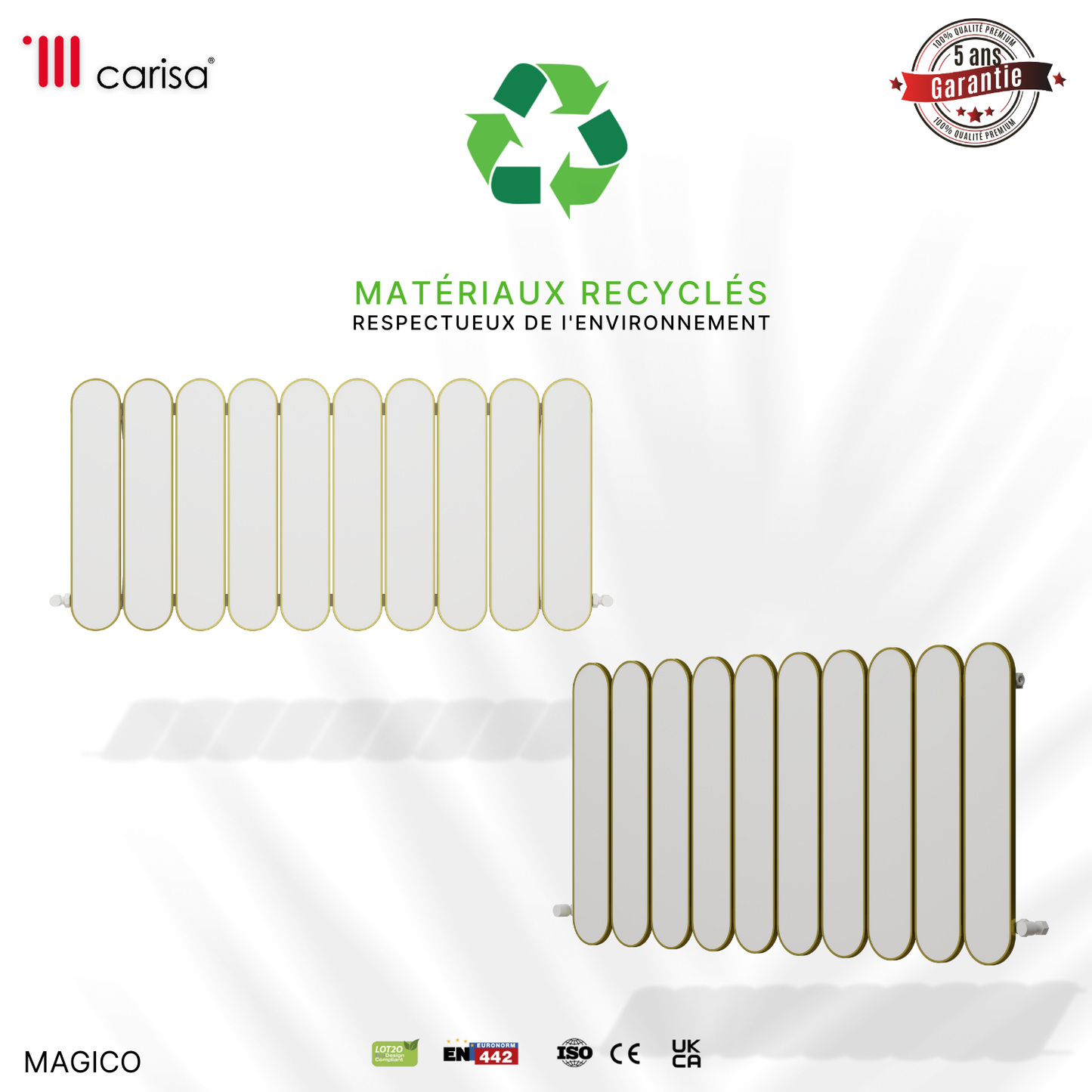 Carisa Magico Termoarredo Orizzontale in Alluminio Design Moderno Bianco