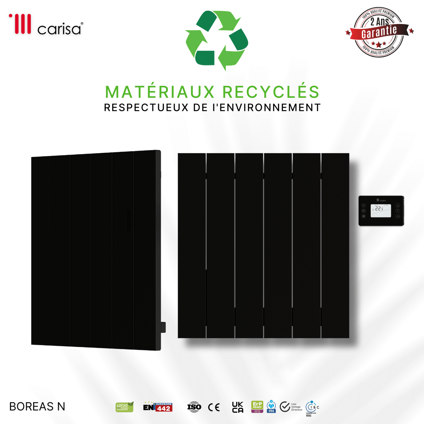 Carisa Boreas N Termoarredo Elettrico Orizzontale Design Moderno Nero