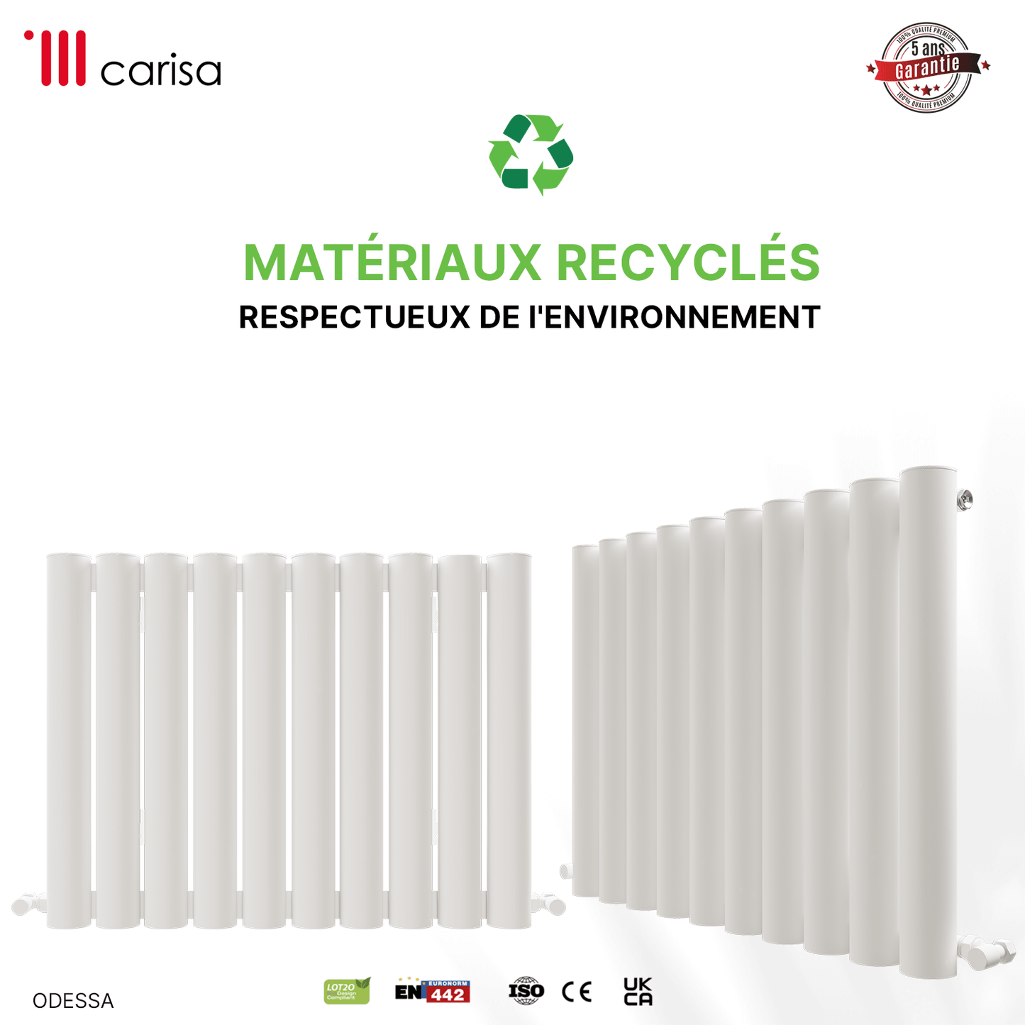 Carisa Odessa Termoarredo Orizzontale in Alluminio Design Moderno Bianco