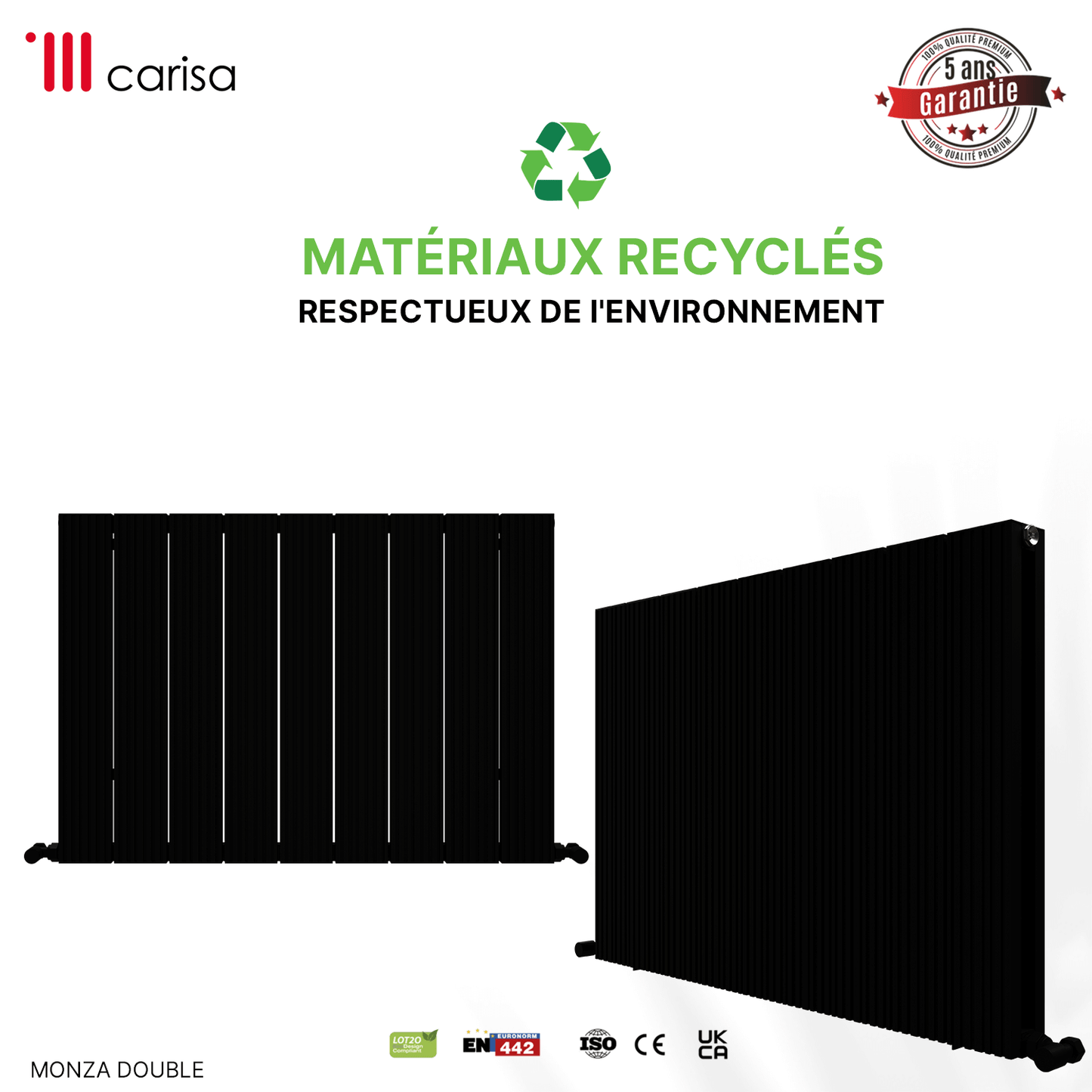 Radiatore Orizzontale Carisa Monza in Alluminio Design Moderno Nero