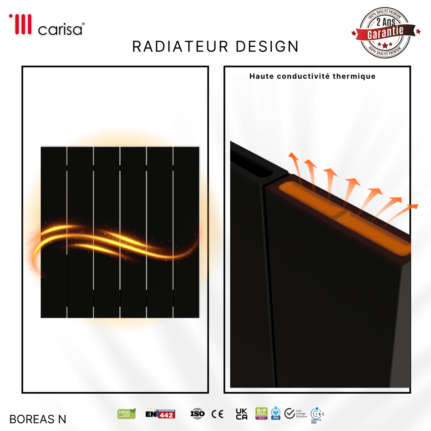 Carisa Boreas N Termoarredo Elettrico Orizzontale Design Moderno Nero