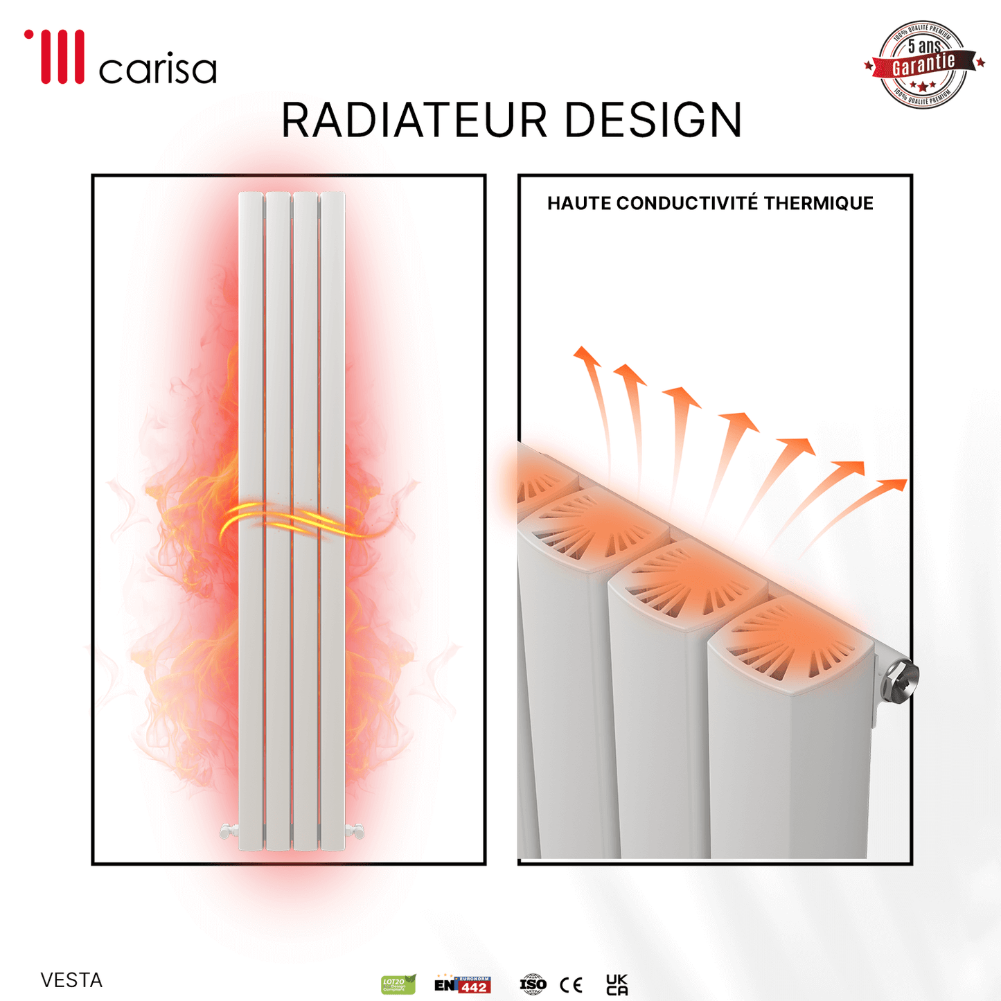 Carisa Vesta Termoarredo Verticale in Alluminio Design Moderno Bianco