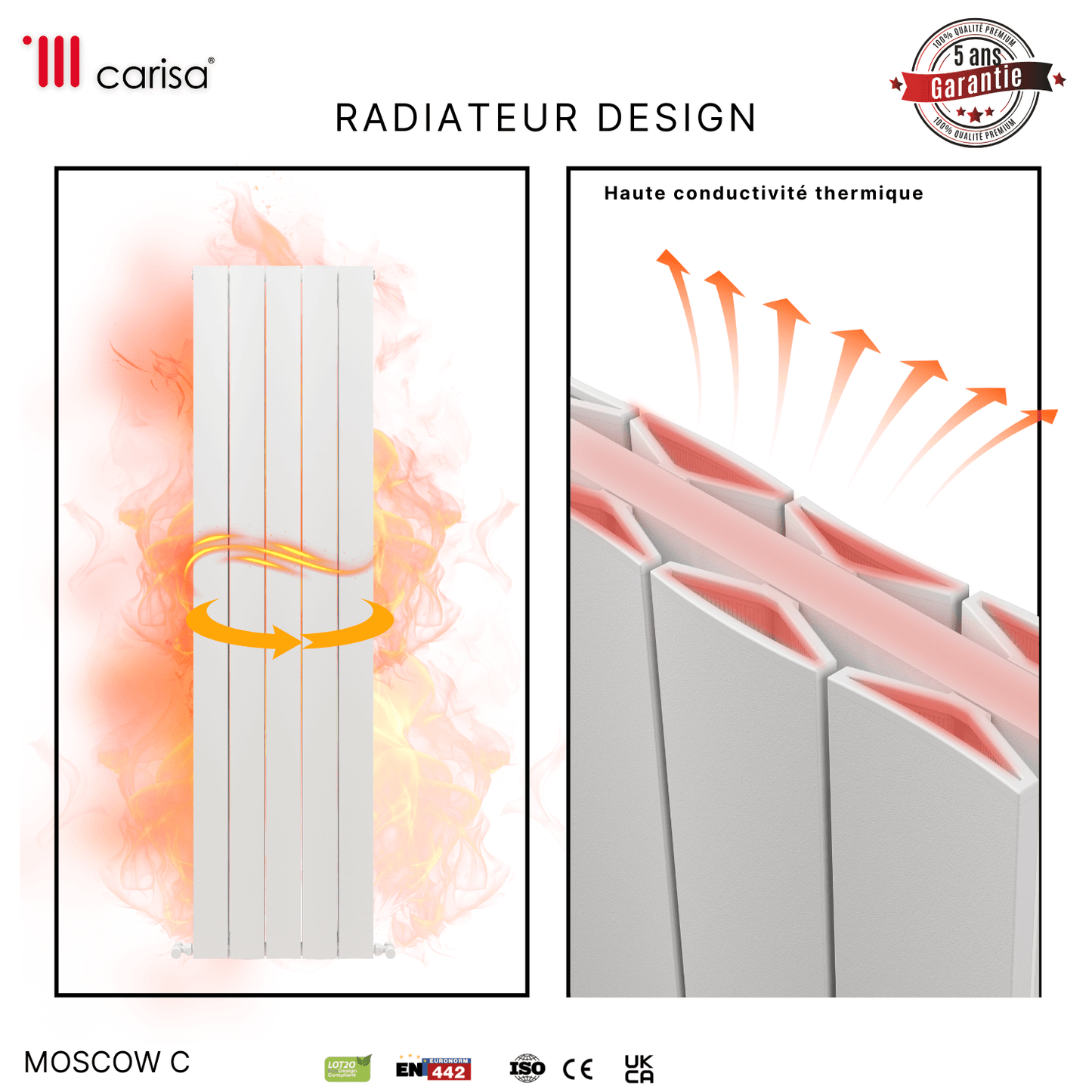 Carisa Mosca C Termoarredo Verticale in Alluminio Design Moderno Bianco