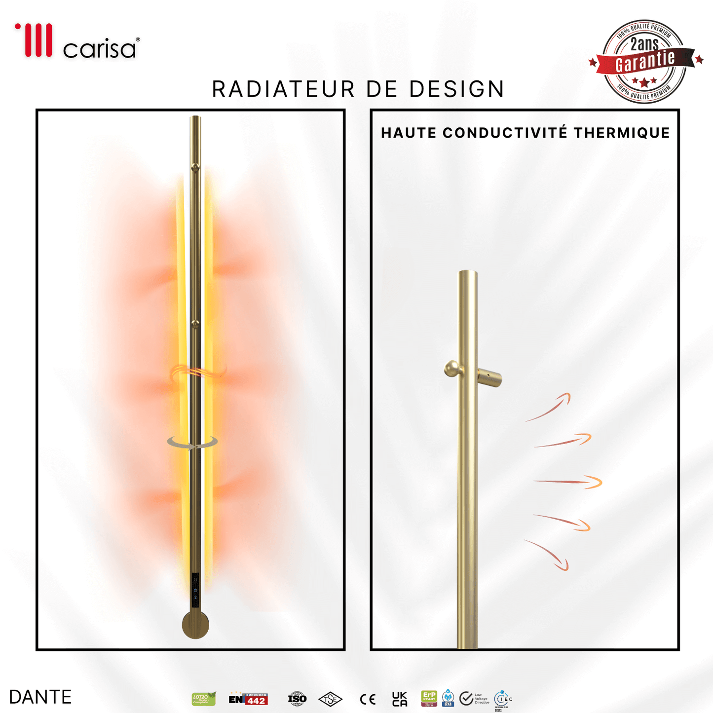 Carisa Dante Sèche-Serviette Électrique Design Moderne Laiton Anodisé Brossé
