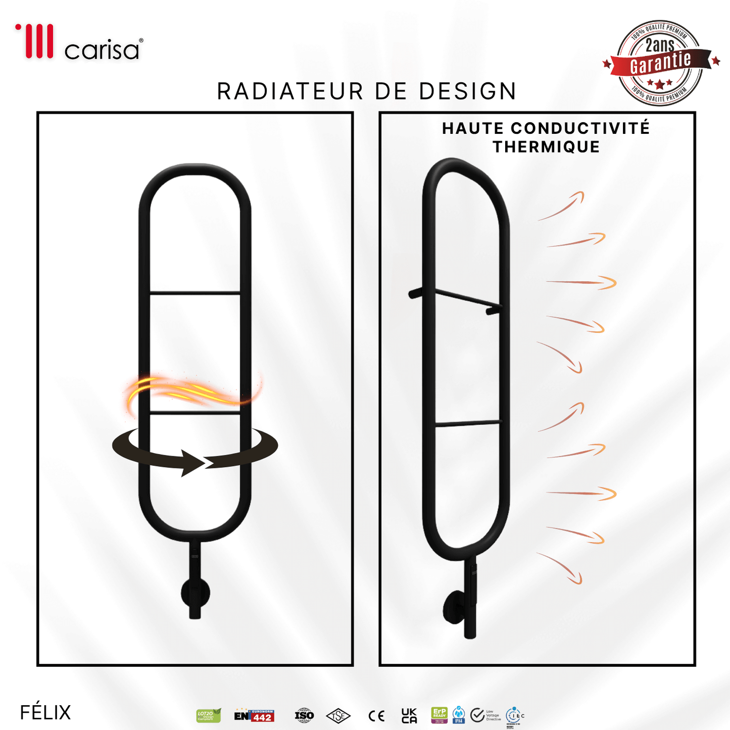 Carisa Felix Sèche-Serviette Électrique Design Moderne Noir Mat