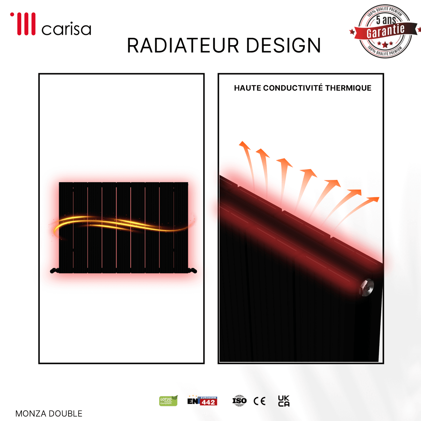 Radiatore Orizzontale Carisa Monza in Alluminio Design Moderno Nero