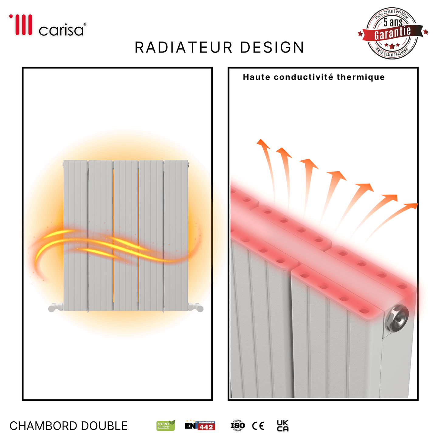 Radiatore Orizzontale in Alluminio Carisa Chambord Design Moderno Bianco