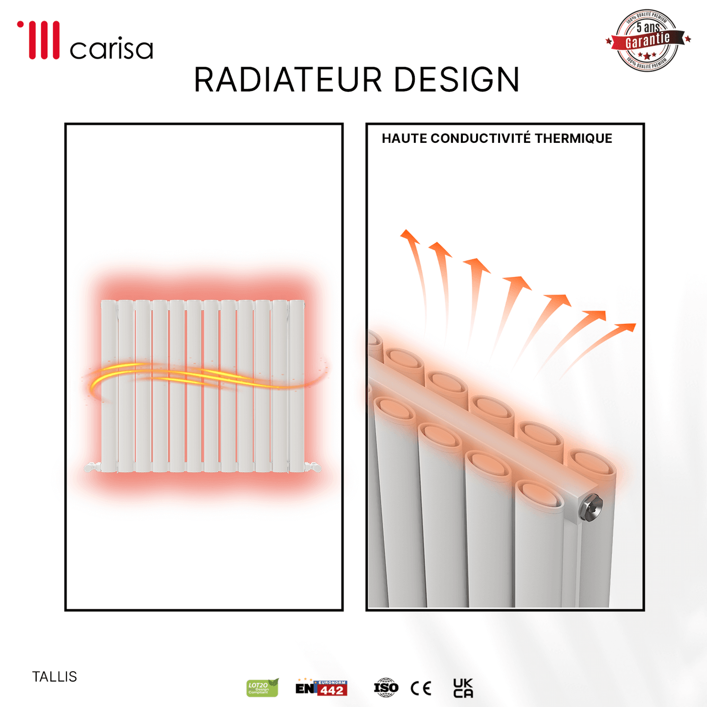 Termoarredo Orizzontale Carisa Tallis in Alluminio Design Moderno Bianco