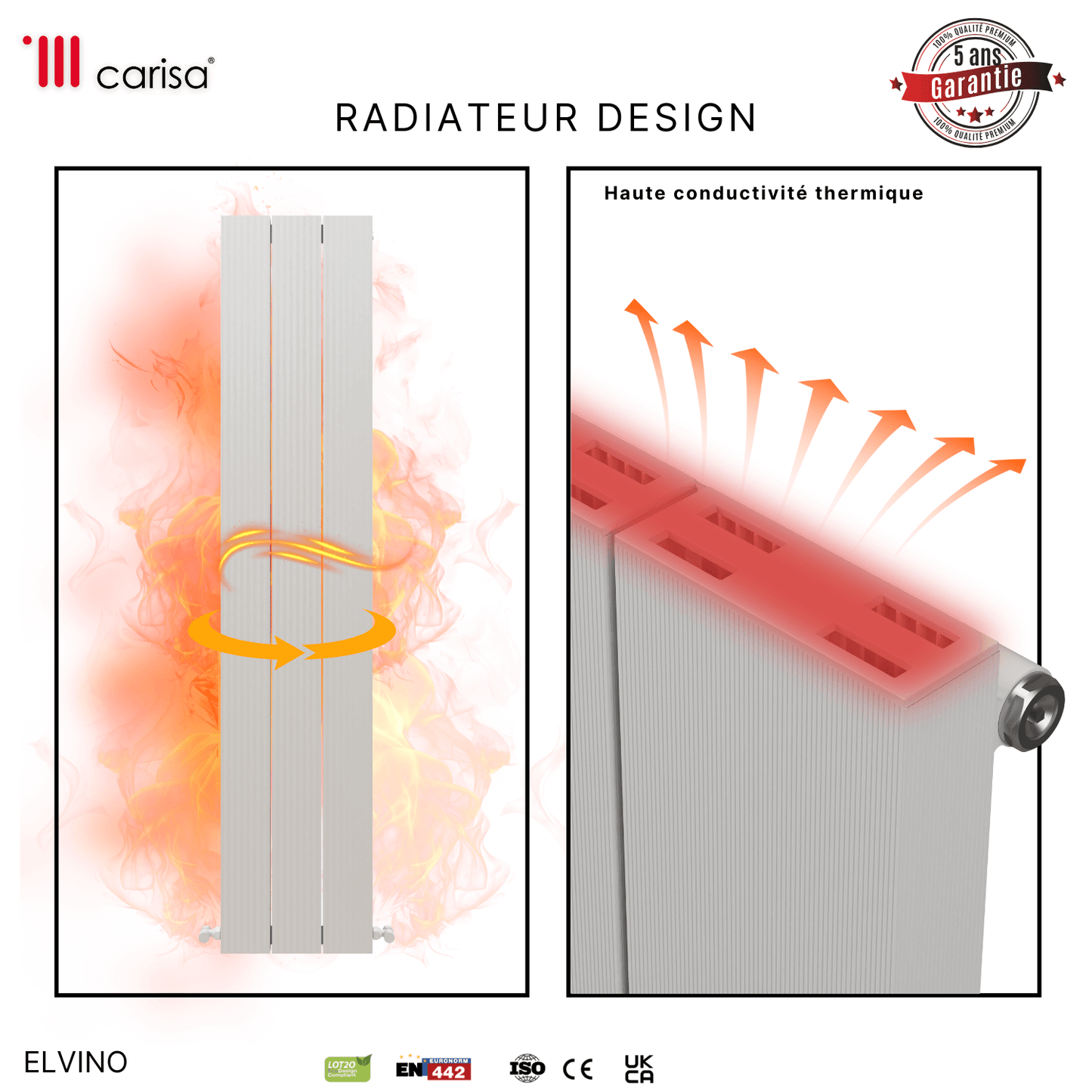 Carisa Elvino Termoarredo Verticale in Alluminio Design Moderno Bianco