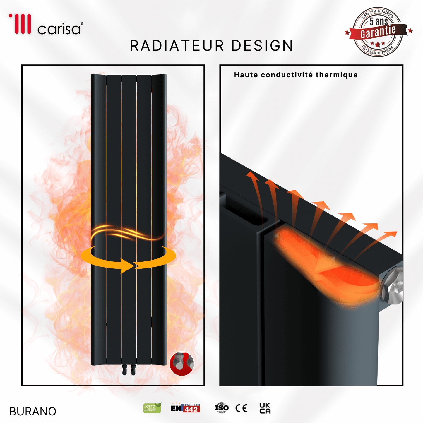 Radiatore verticale in alluminio Carisa Burano Design Moderno Antracite