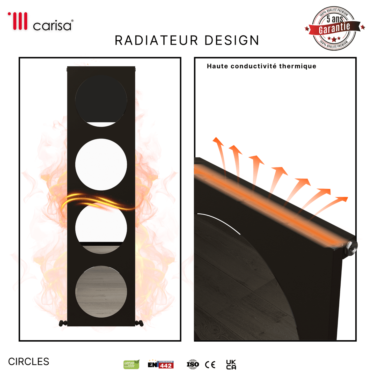 Carisa Circles Termoarredo Verticale in Alluminio Design Moderno Ciottolo