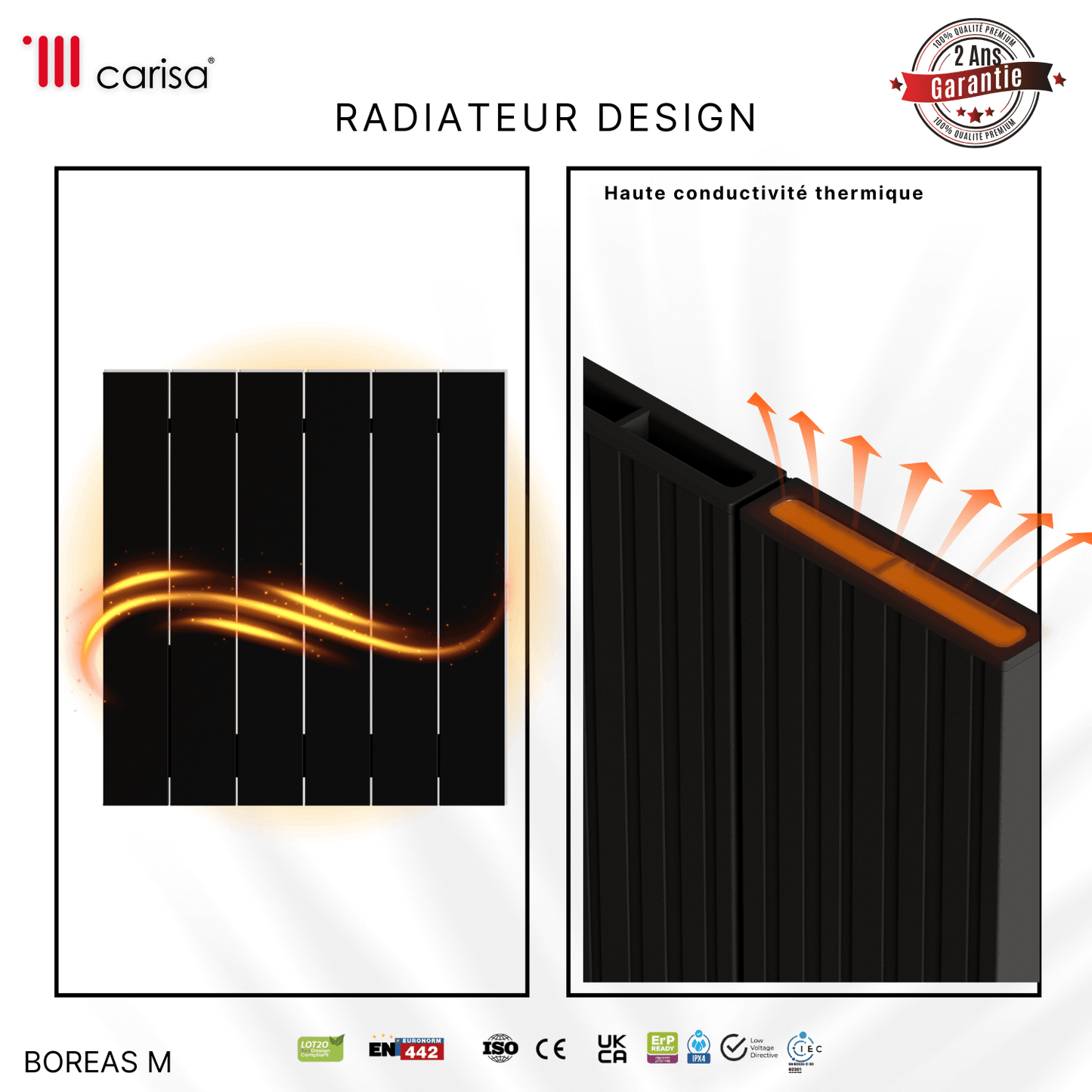 Termoarredo Elettrico Orizzontale Carisa Boreas M Design Moderno Nero