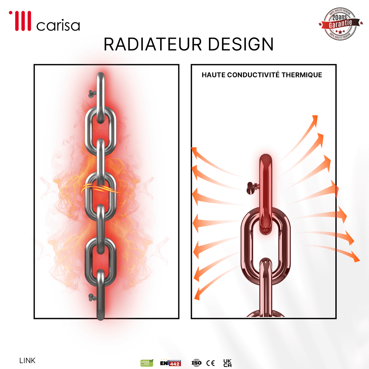 Carisa Link Termoarredo Verticale in Acciaio Inox Design Moderno Satinato Lucido