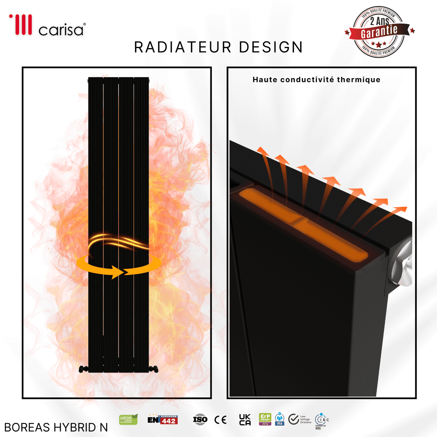 Carisa Boreas Hybrid N Termoarredo Elettrico Verticale Design Moderno Nero