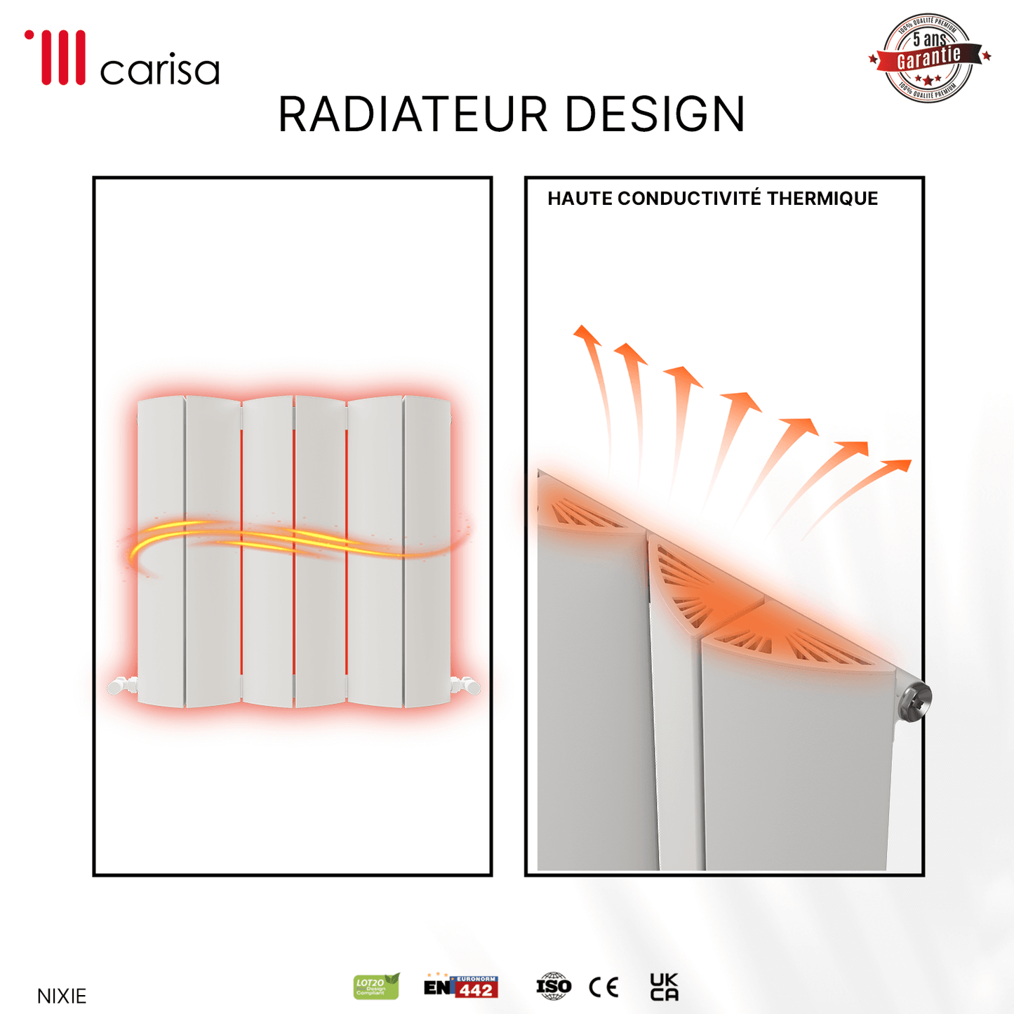 Carisa Nixie Termoarredo Orizzontale in Alluminio Design Moderno Bianco