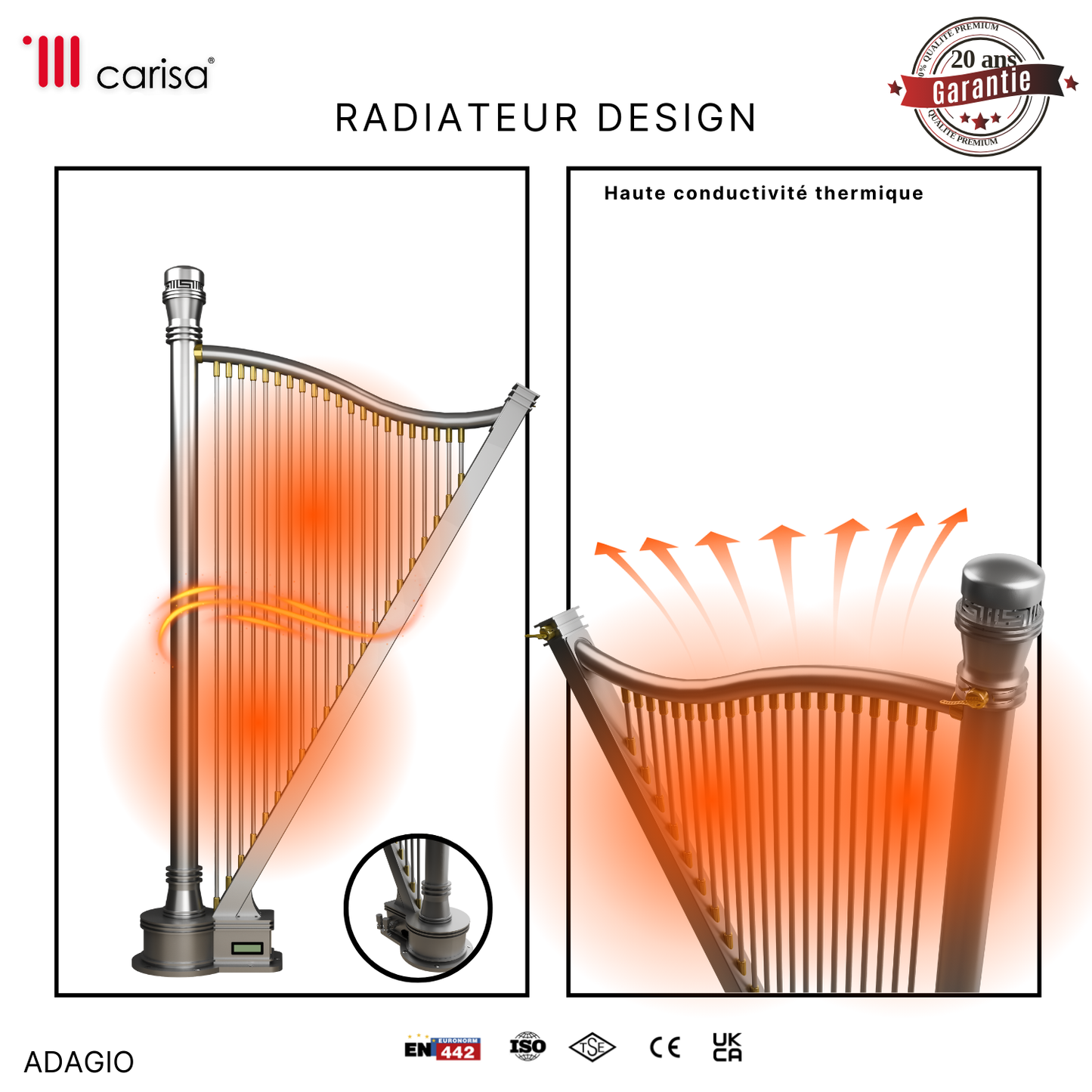 Carisa Adagio Termoarredo Verticale in Acciaio Inox Design Moderno Satinato Lucido